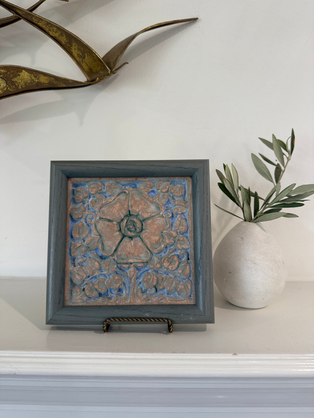 Vintage Batchelder Pasadena Art Pottery Tile 6" Tudor Rose Flower Craftsman Mission Stamped