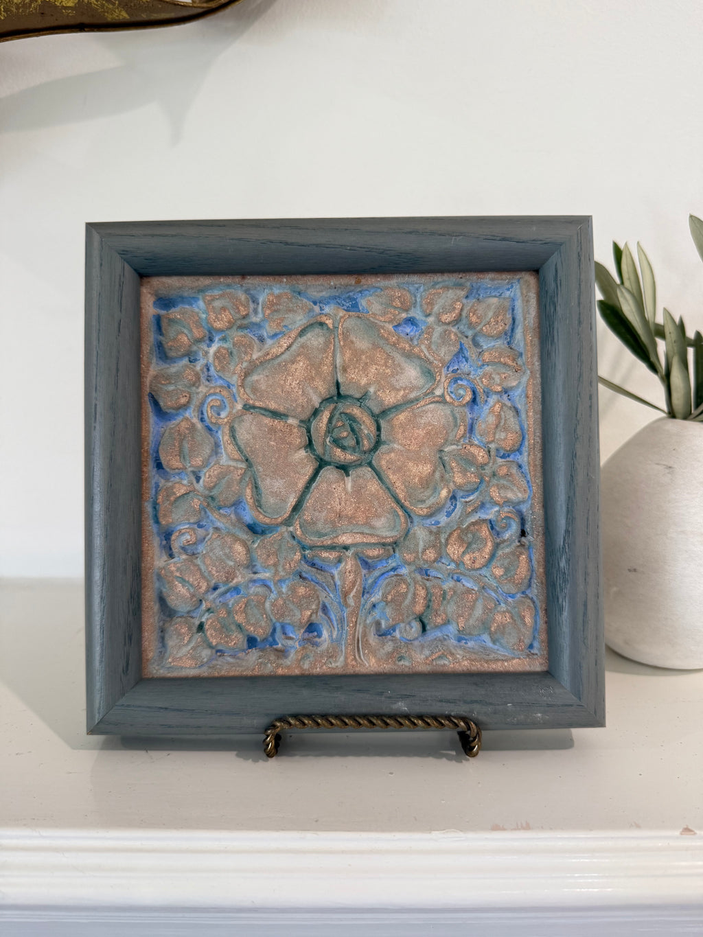 Vintage Batchelder Pasadena Art Pottery Tile 6" Tudor Rose Flower Craftsman Mission Stamped