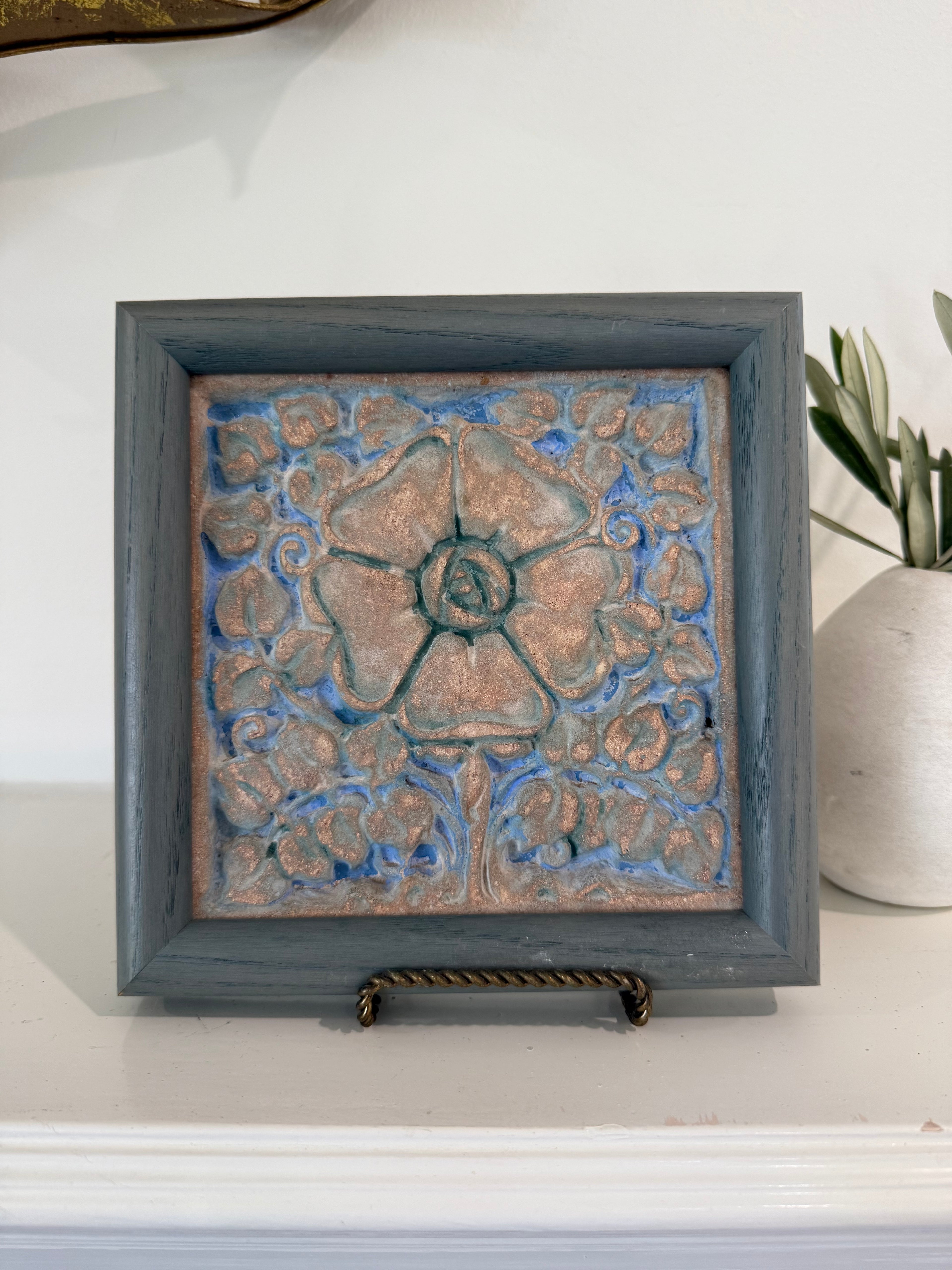 Vintage Batchelder Pasadena Art Pottery Tile 6" Tudor Rose Flower Craftsman Mission Stamped