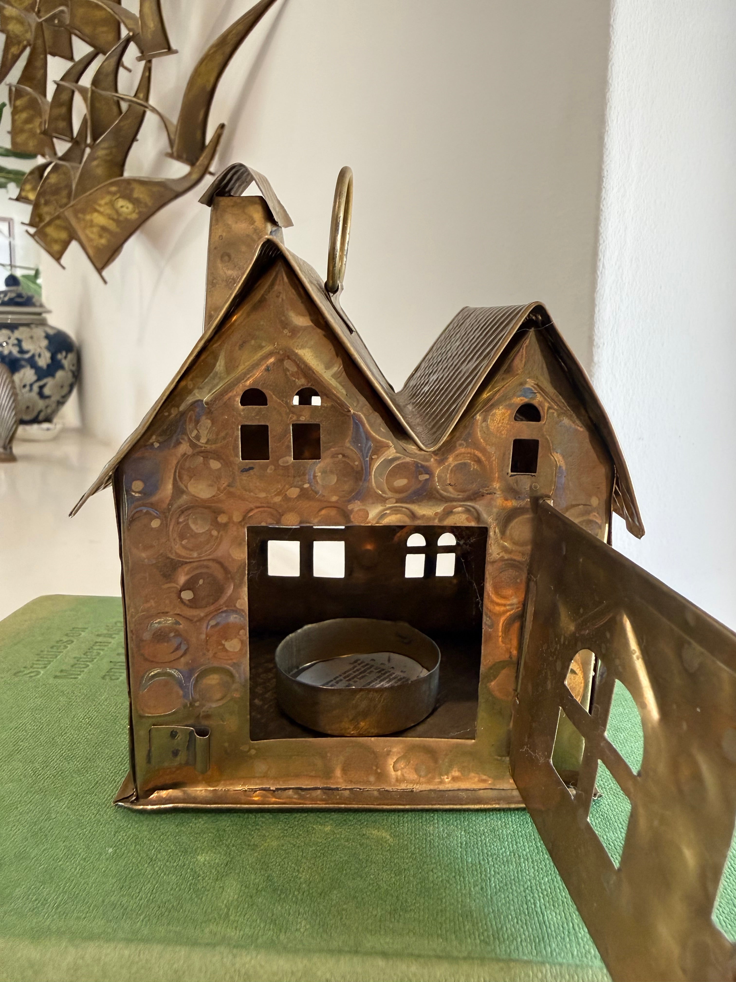 MCM Brass Hanging Cottage Candle Holder