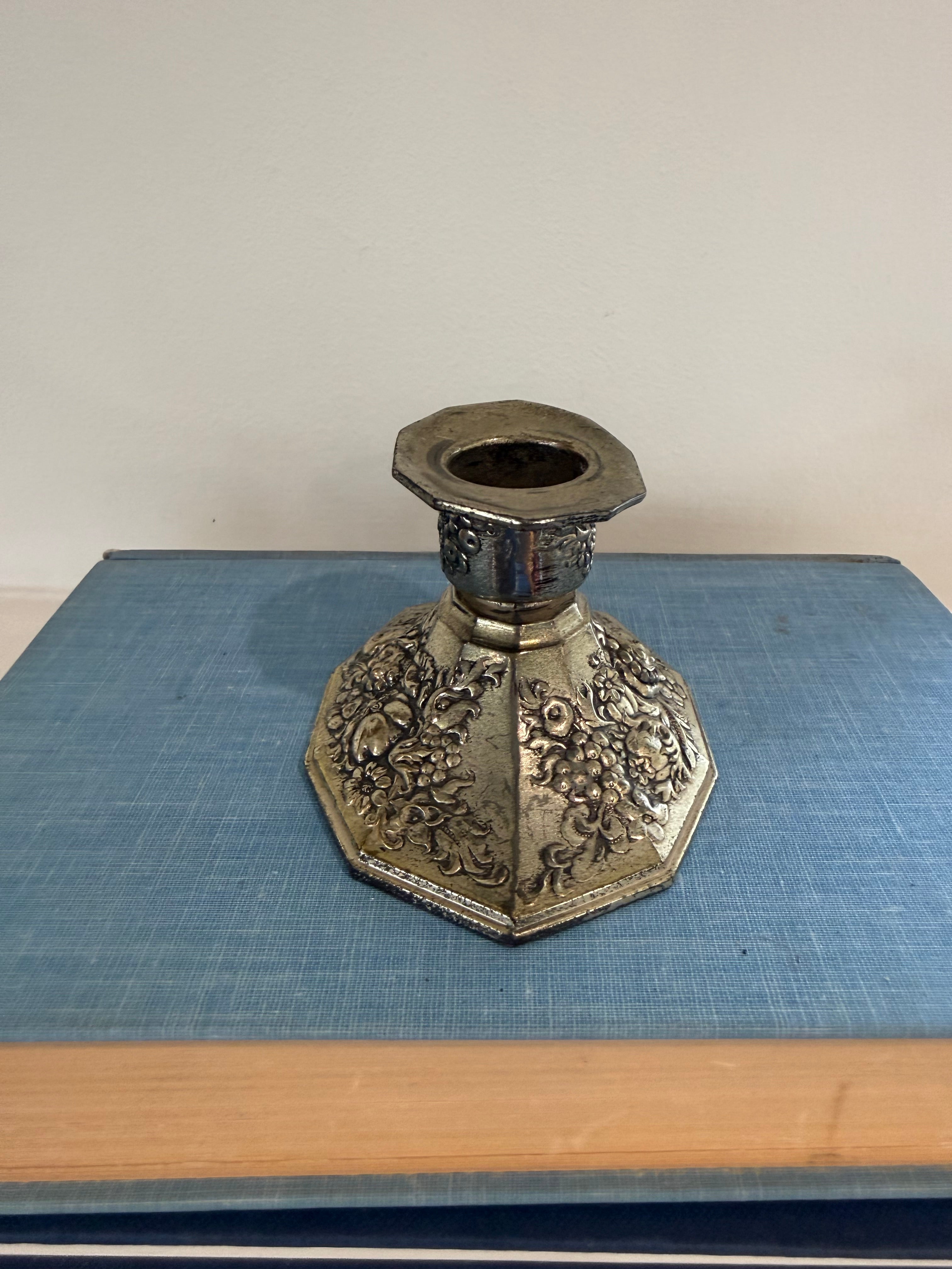 Vintage Mid-Century Japanese Ornate Silver-Plated Candlestick Holder.  Made in Japan