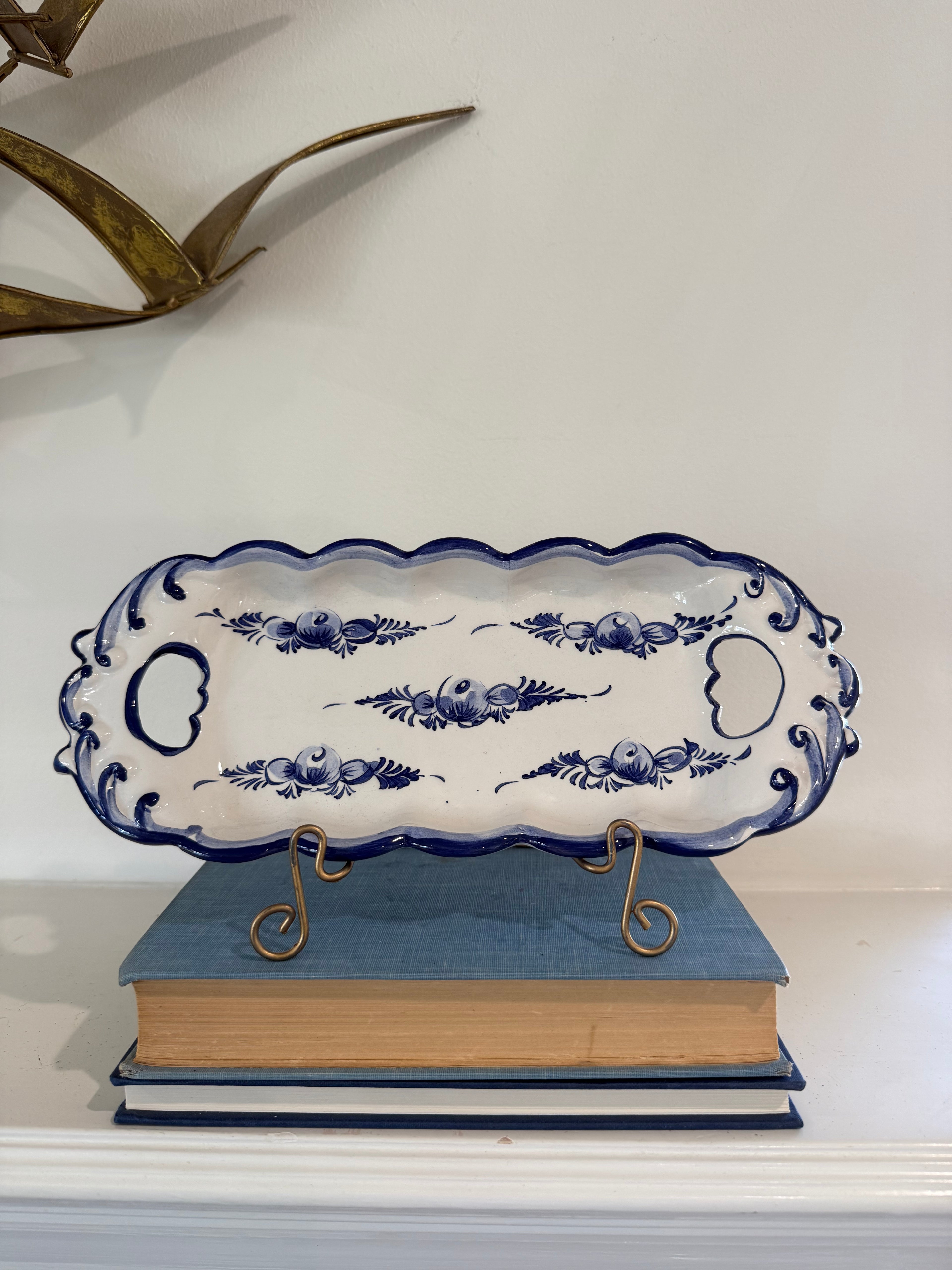 Vintage Blue & White Hand Painted Ceramic Tray RC & Cal Da Juncal Porto De Mos Portugal