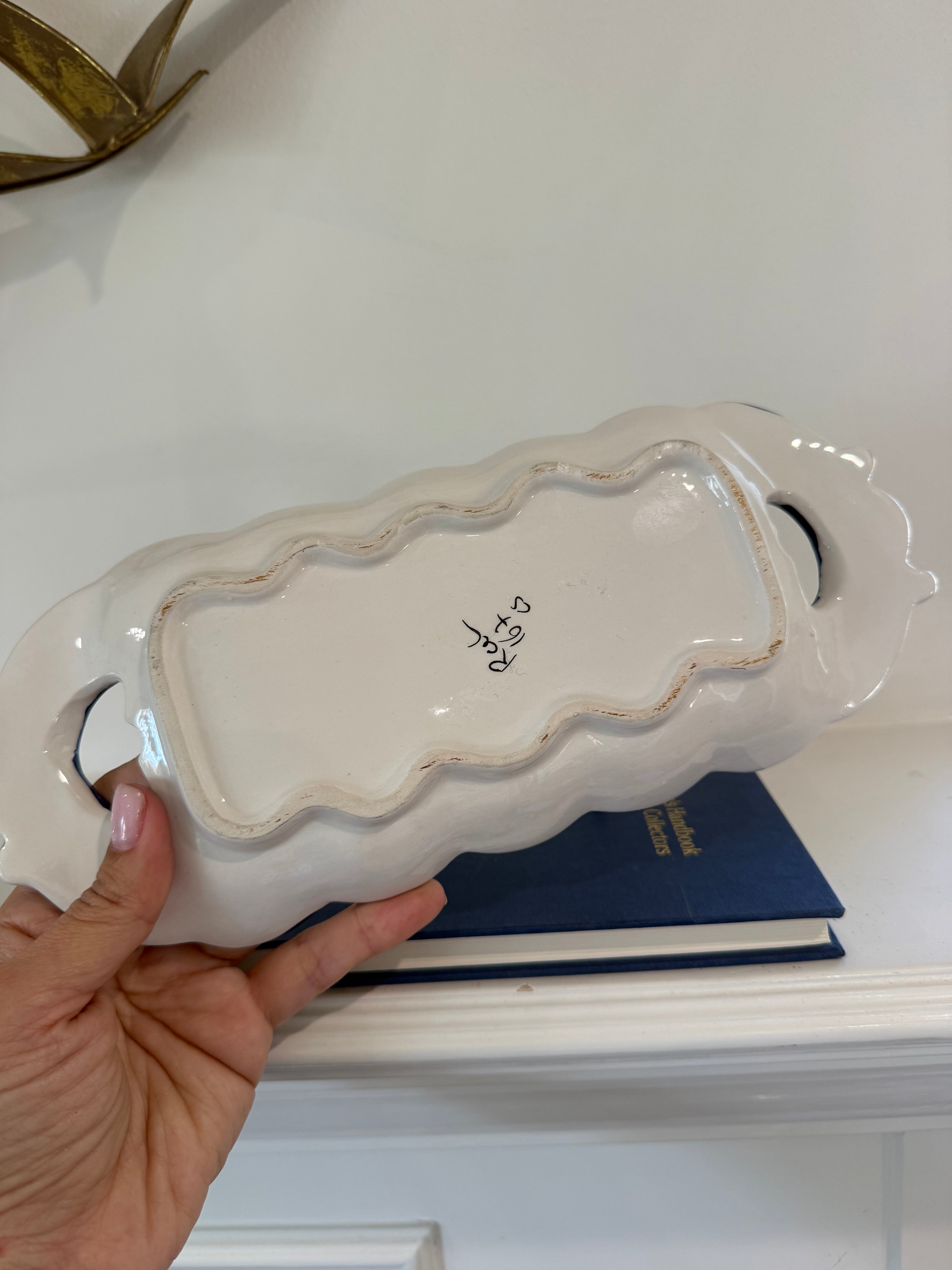 Vintage Blue & White Hand Painted Ceramic Tray RC & Cal Da Juncal Porto De Mos Portugal