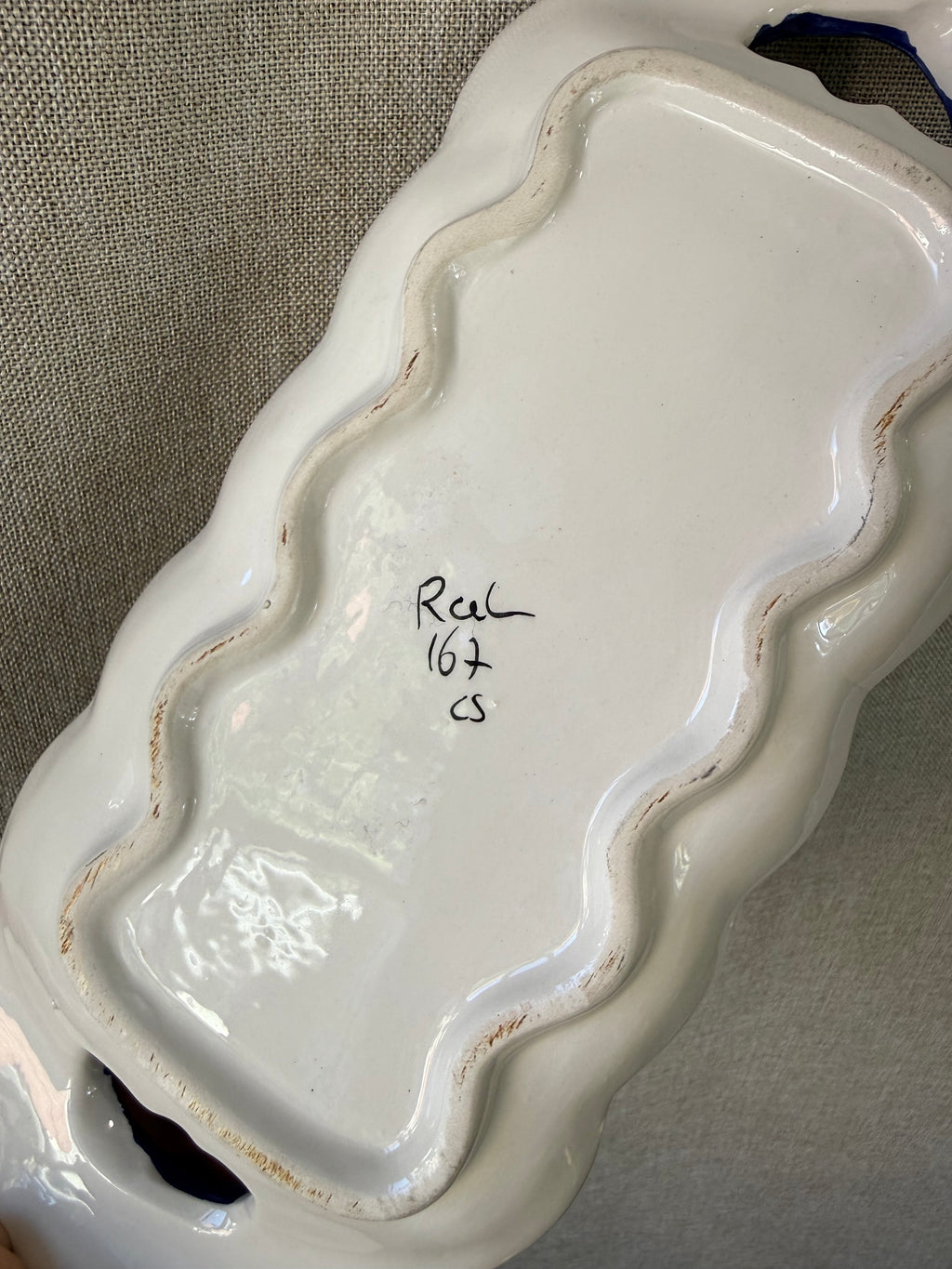 Vintage Blue & White Hand Painted Ceramic Tray RC & Cal Da Juncal Porto De Mos Portugal