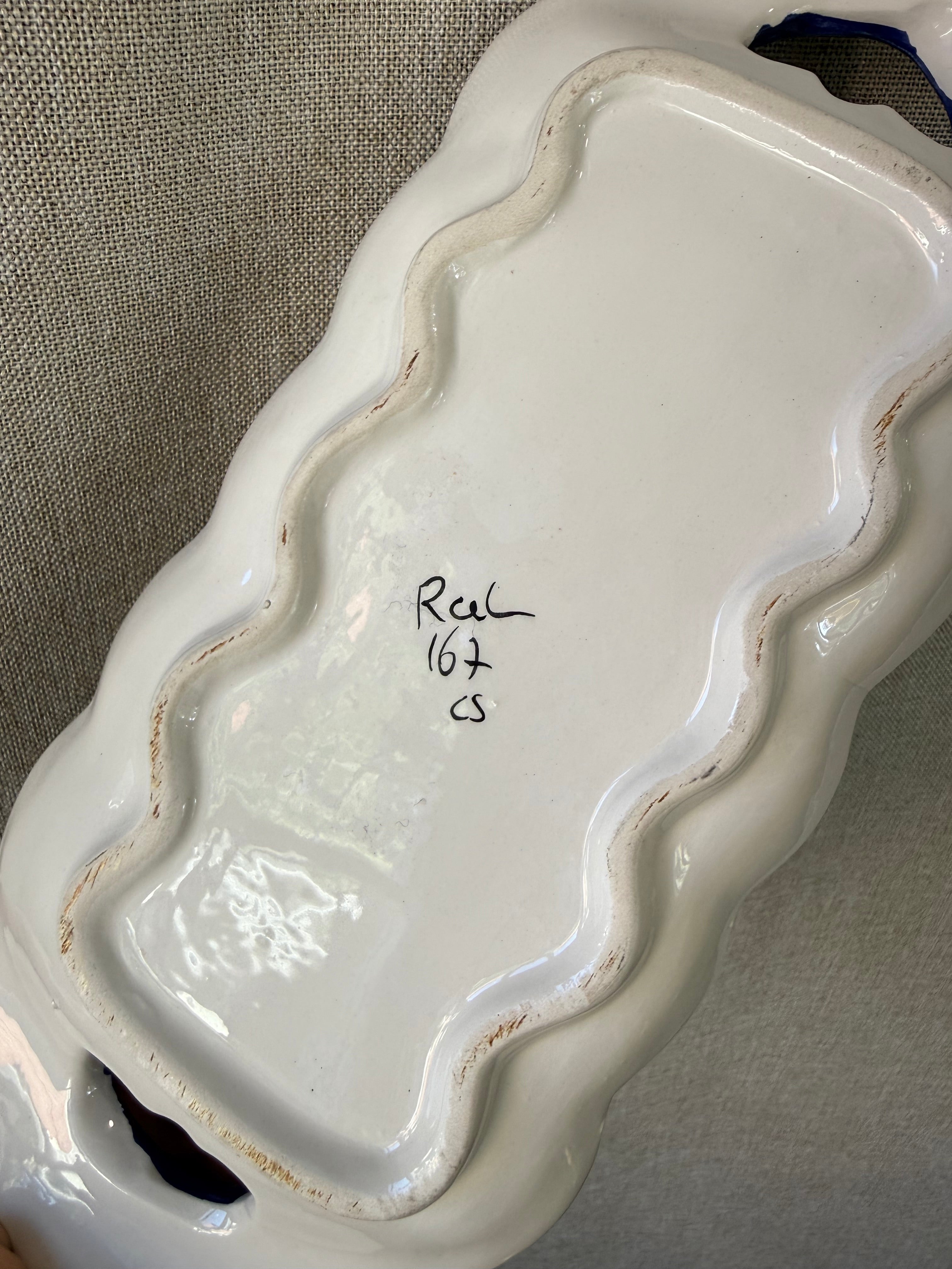 Vintage Blue & White Hand Painted Ceramic Tray RC & Cal Da Juncal Porto De Mos Portugal
