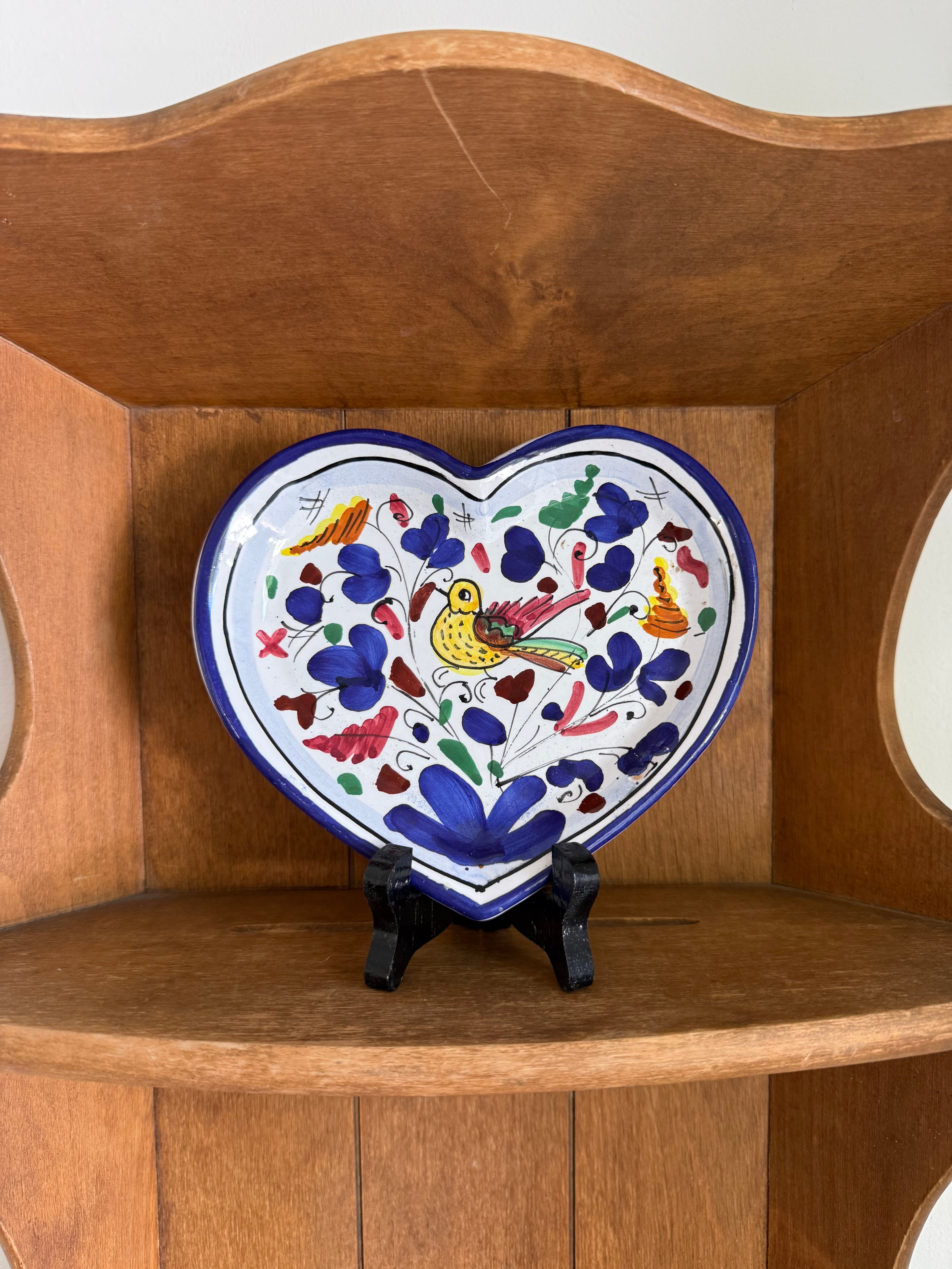 Sambuco Mario Studio Pottery Heart Plate Colored Arabesque Italy Artisan Ceramic