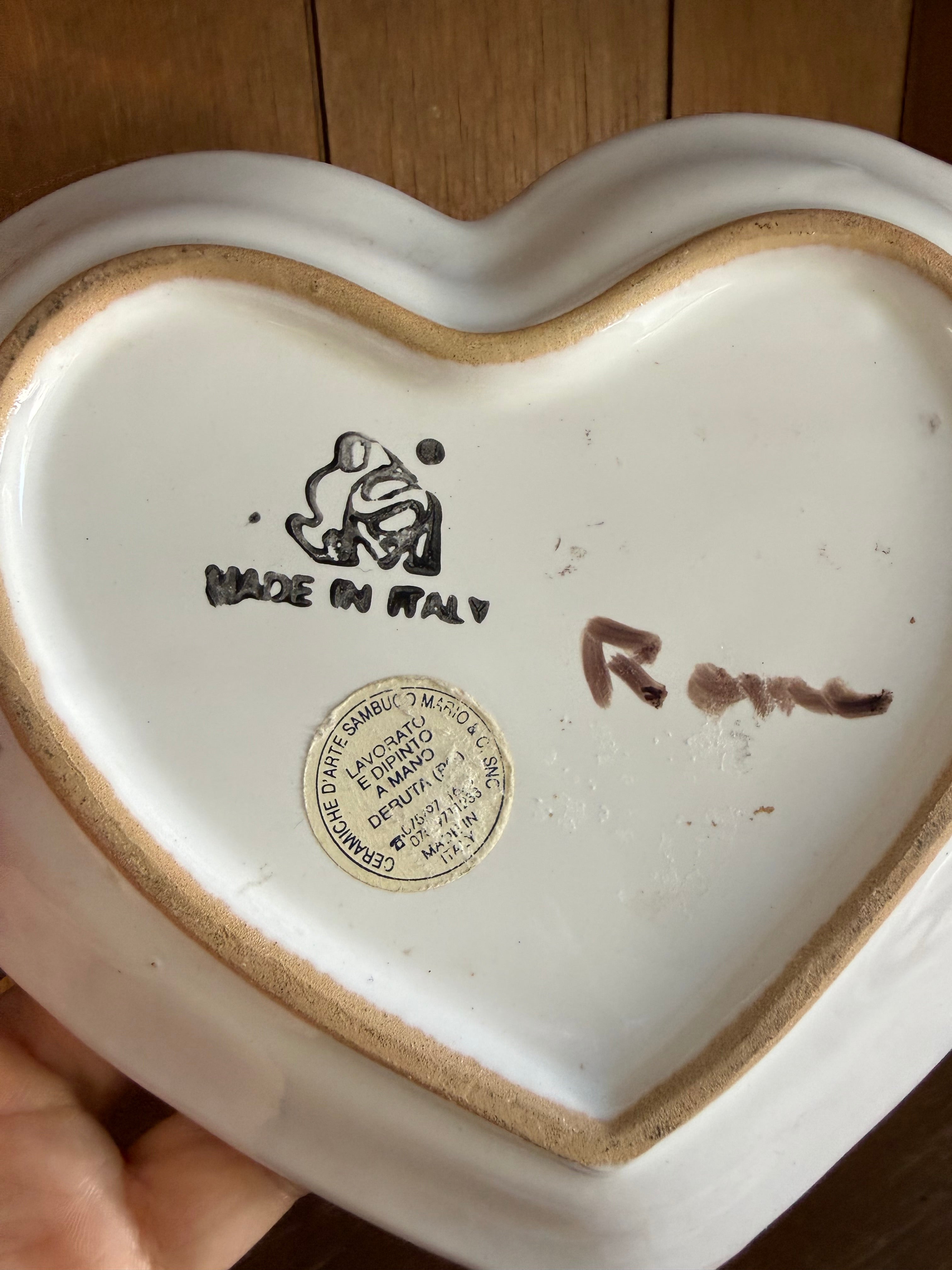 Sambuco Mario Studio Pottery Heart Plate Colored Arabesque Italy Artisan Ceramic