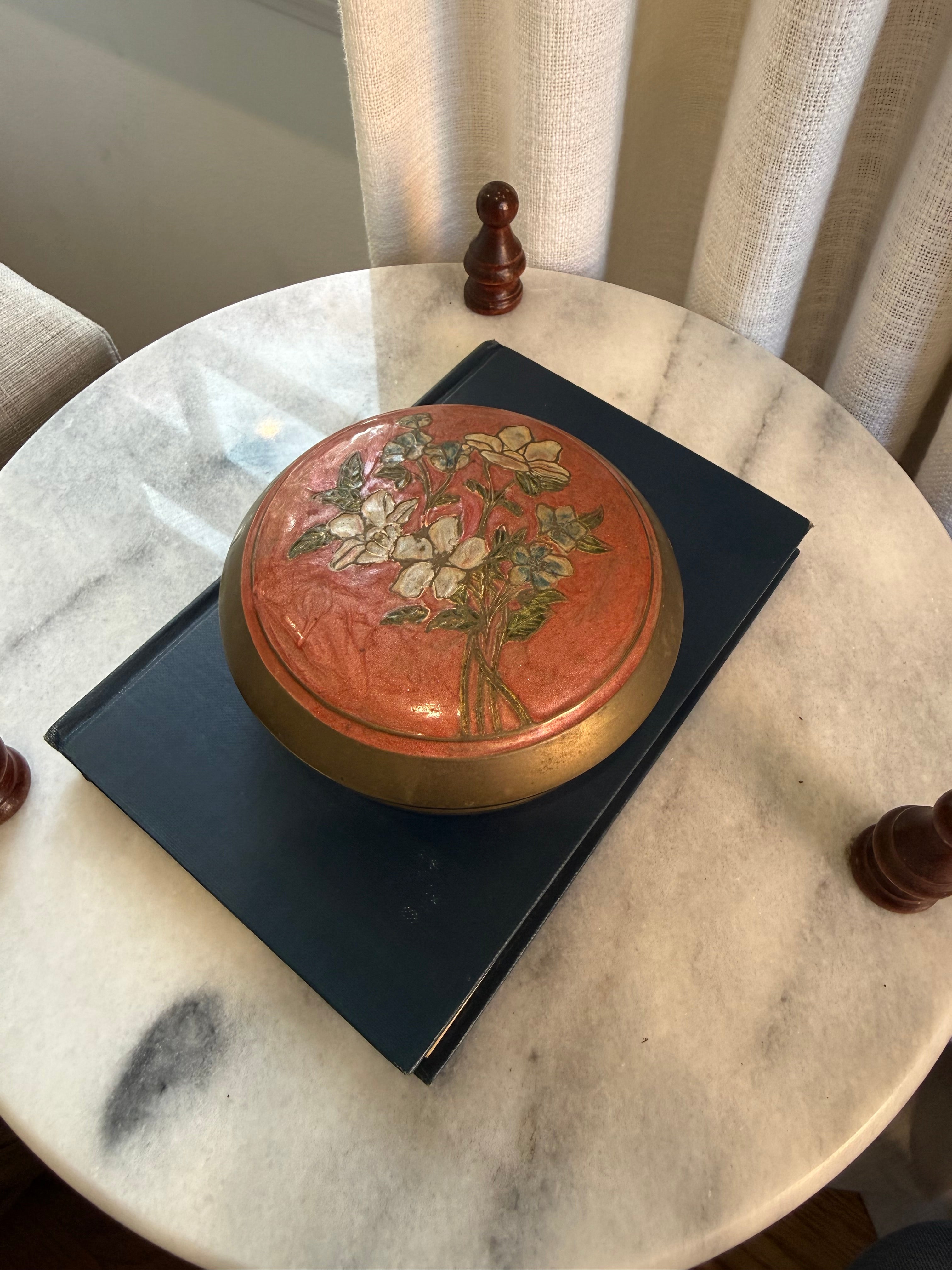 Solid Brass 4" Enameled Trinket Dish, Made in India