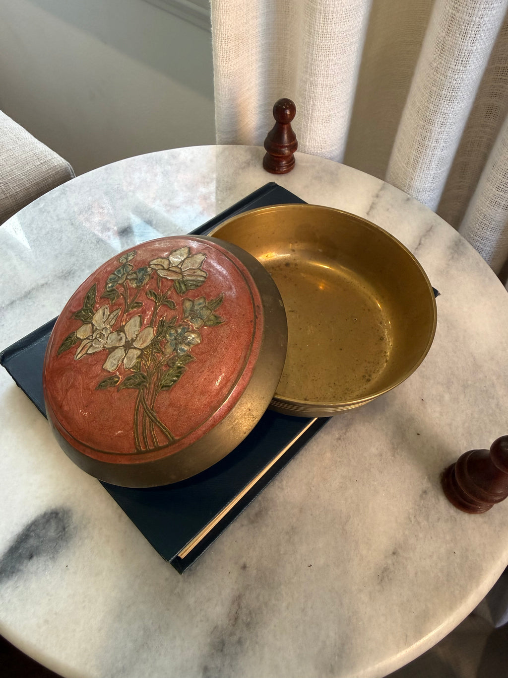 Solid Brass 4" Enameled Trinket Dish, Made in India