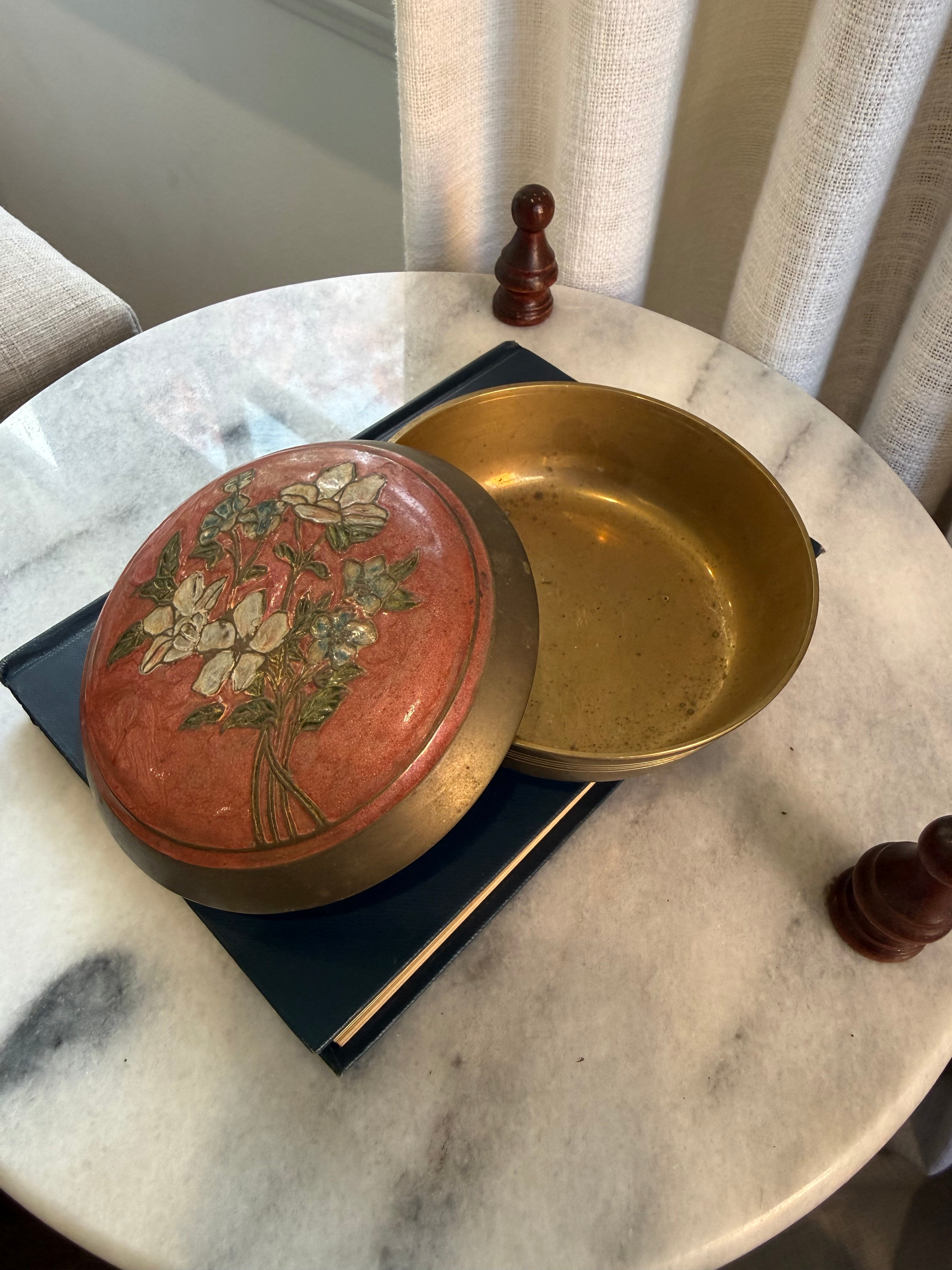 Solid Brass 4" Enameled Trinket Dish, Made in India