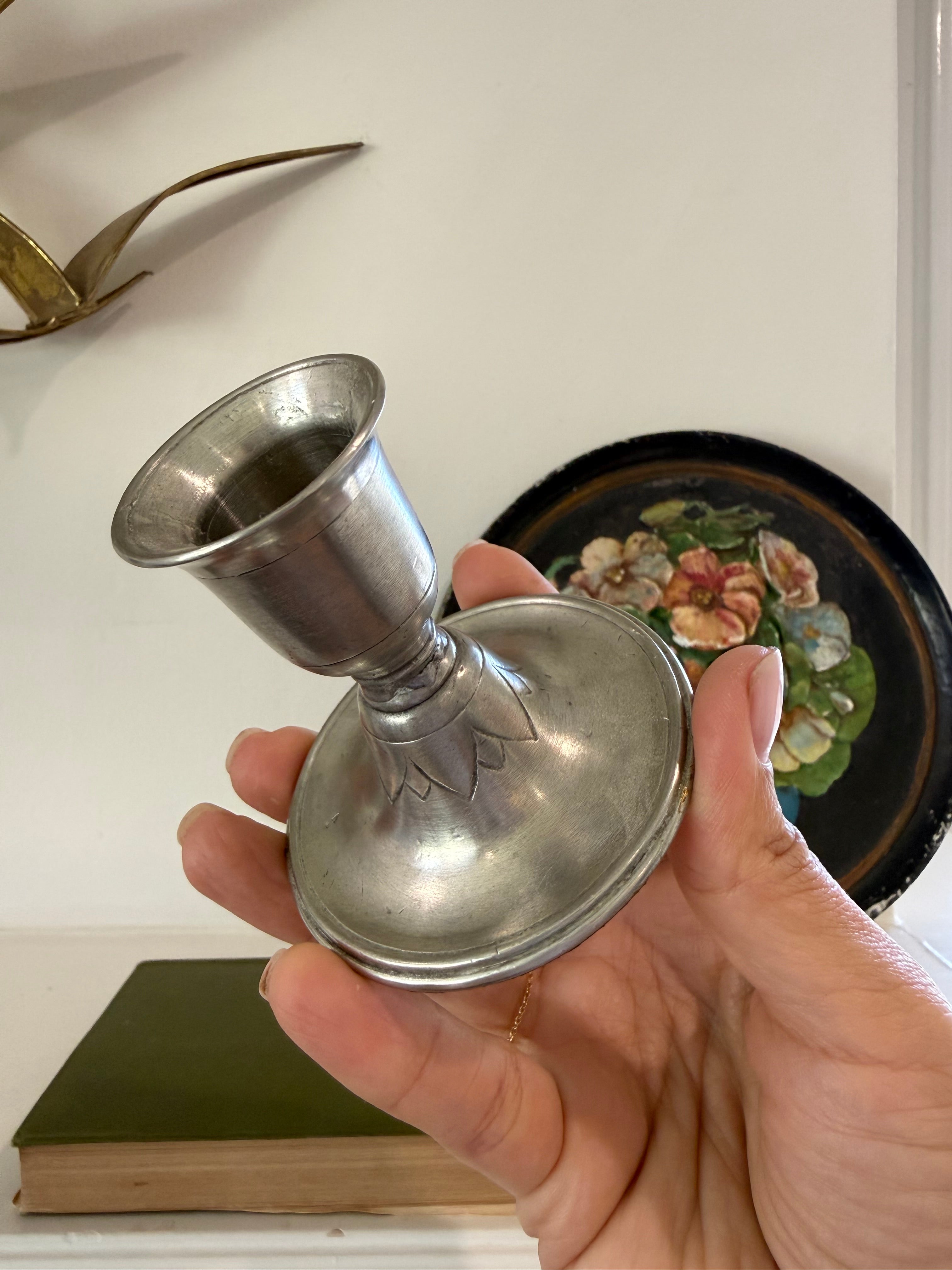 Vintage MATCH Italian Pewter Candle Holder
