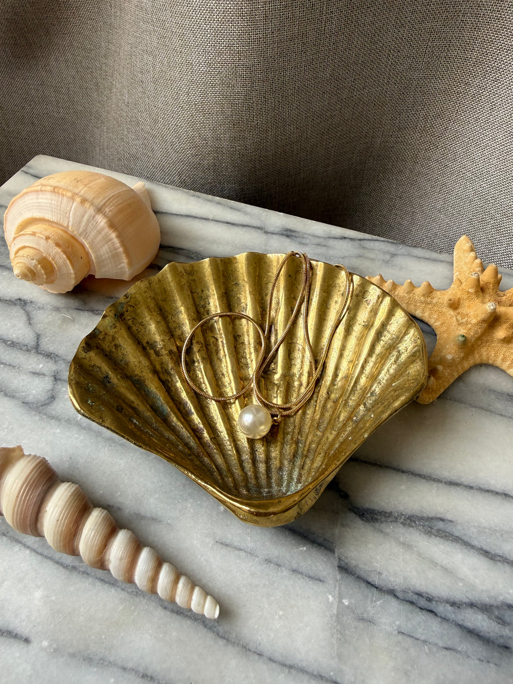 Vintage Brass Scallop Shell Trinket Dish