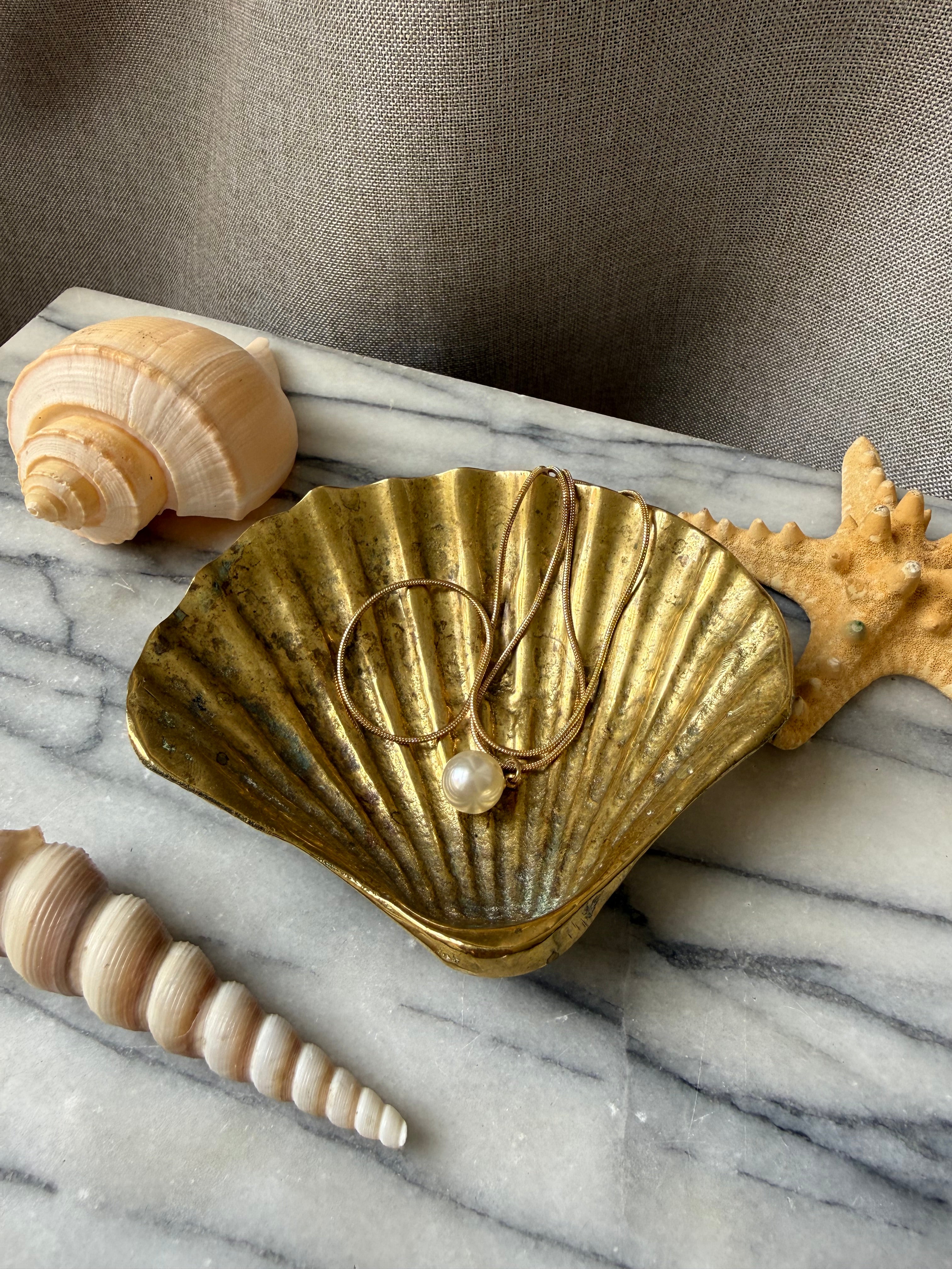Vintage Brass Scallop Shell Trinket Dish