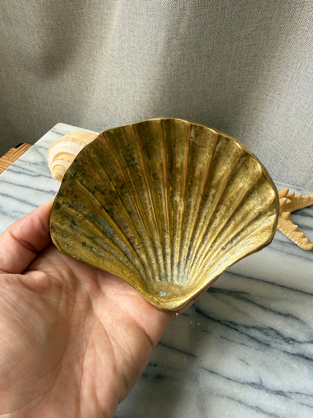 Vintage Brass Scallop Shell Trinket Dish