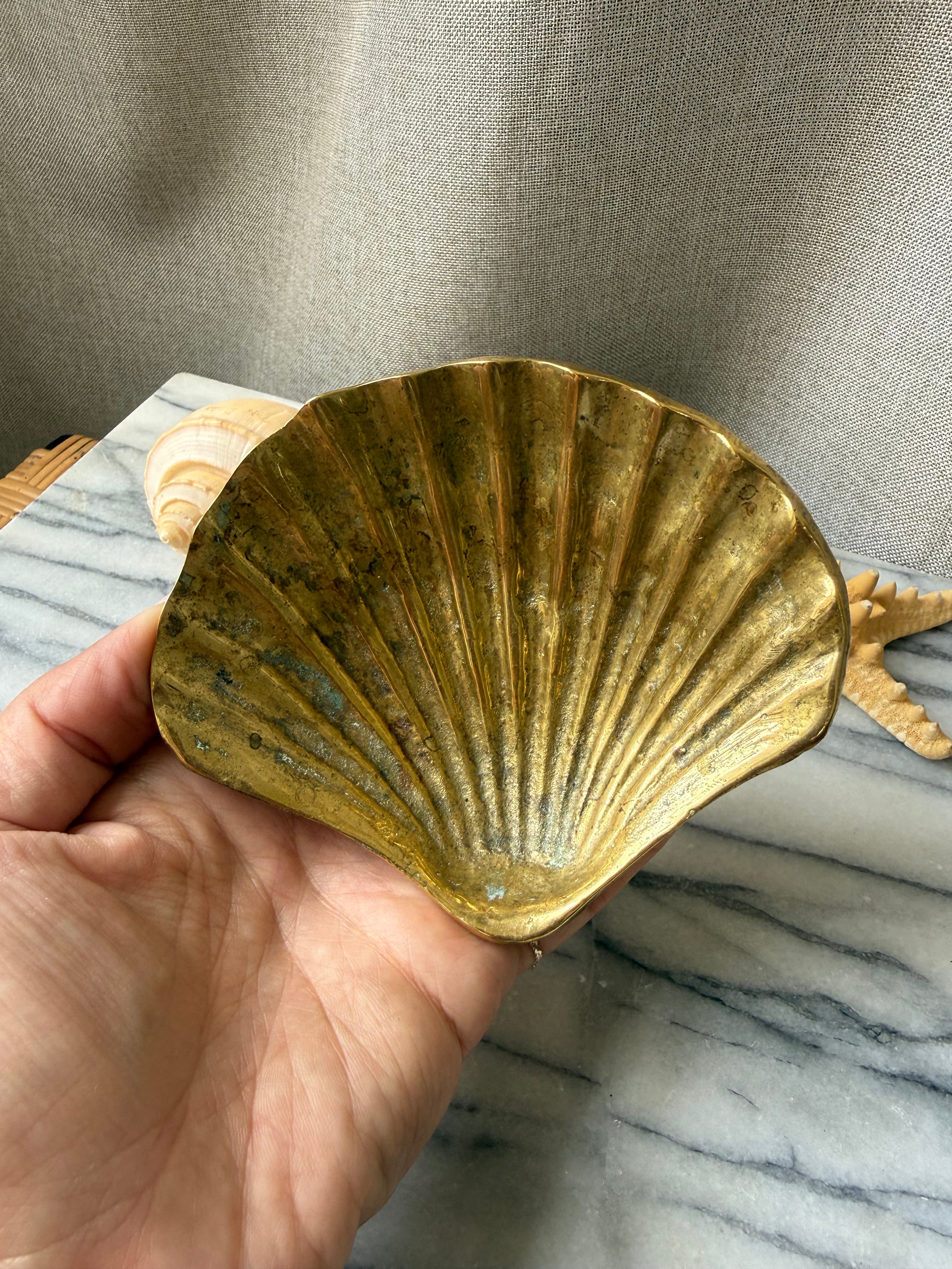 Vintage Brass Scallop Shell Trinket Dish