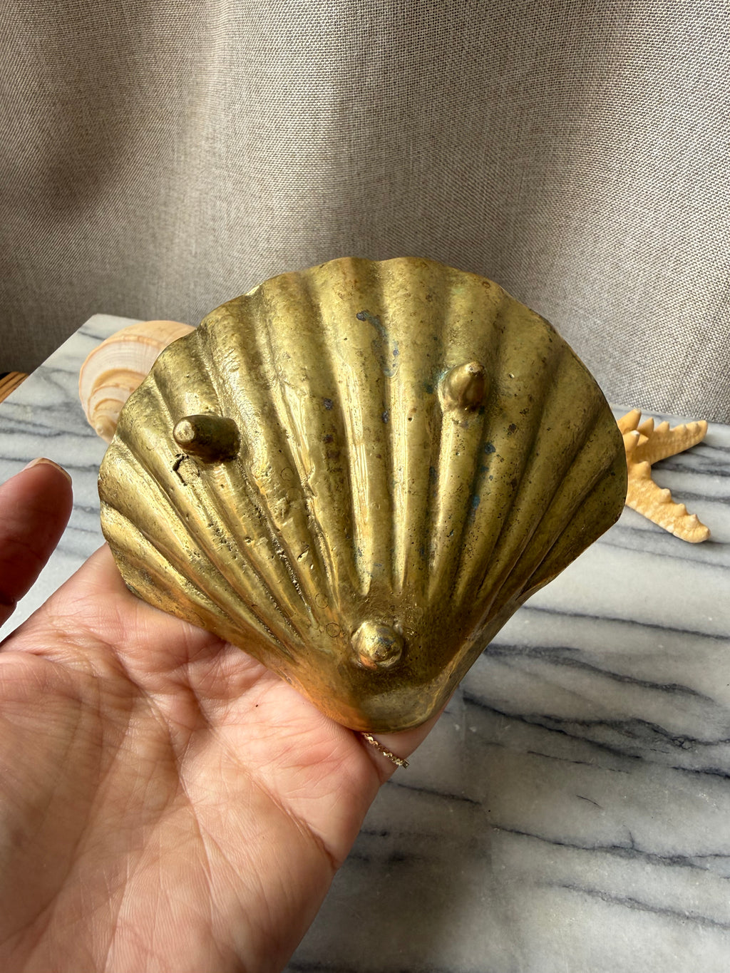 Vintage Brass Scallop Shell Trinket Dish