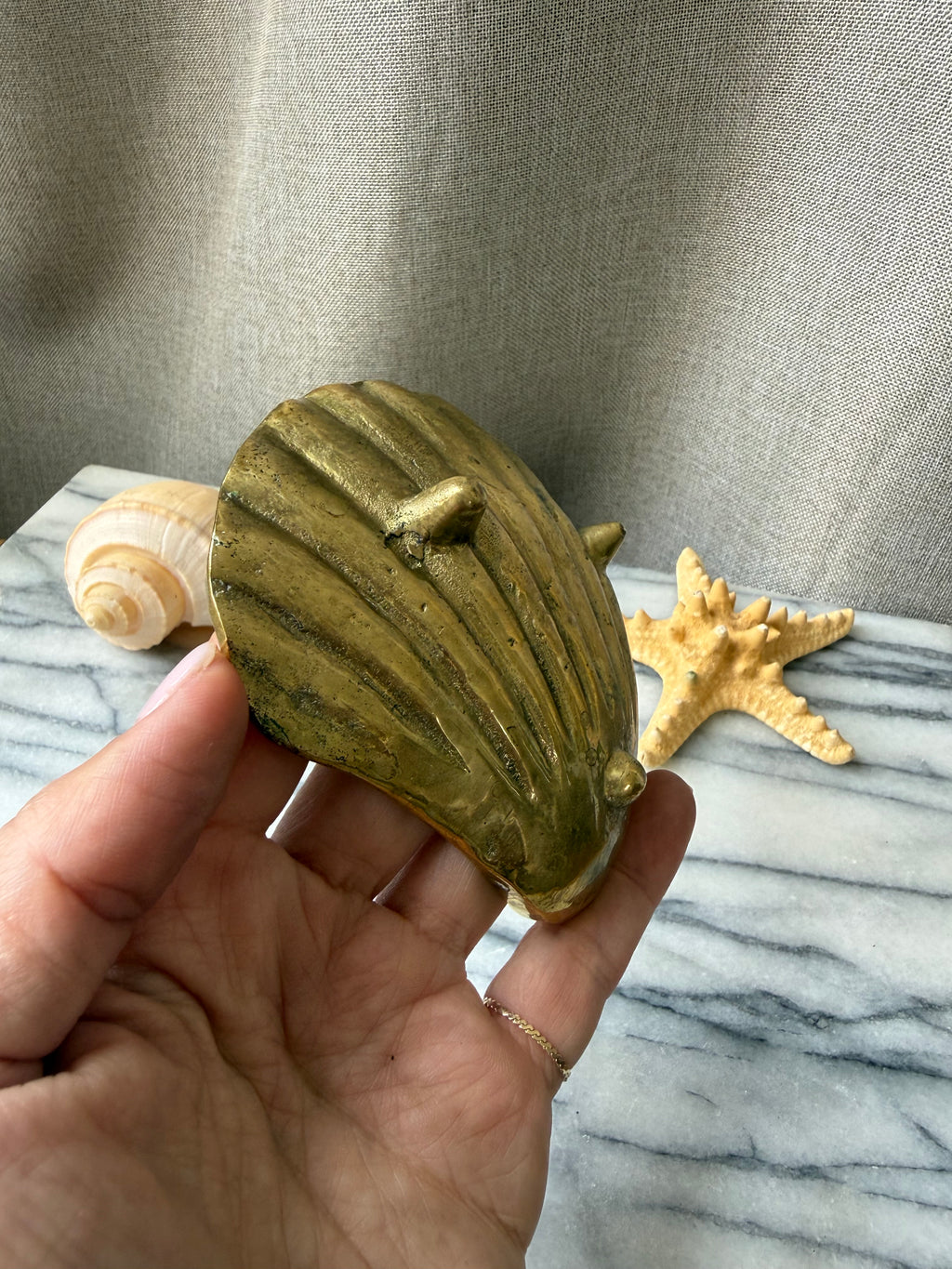 Vintage Brass Scallop Shell Trinket Dish