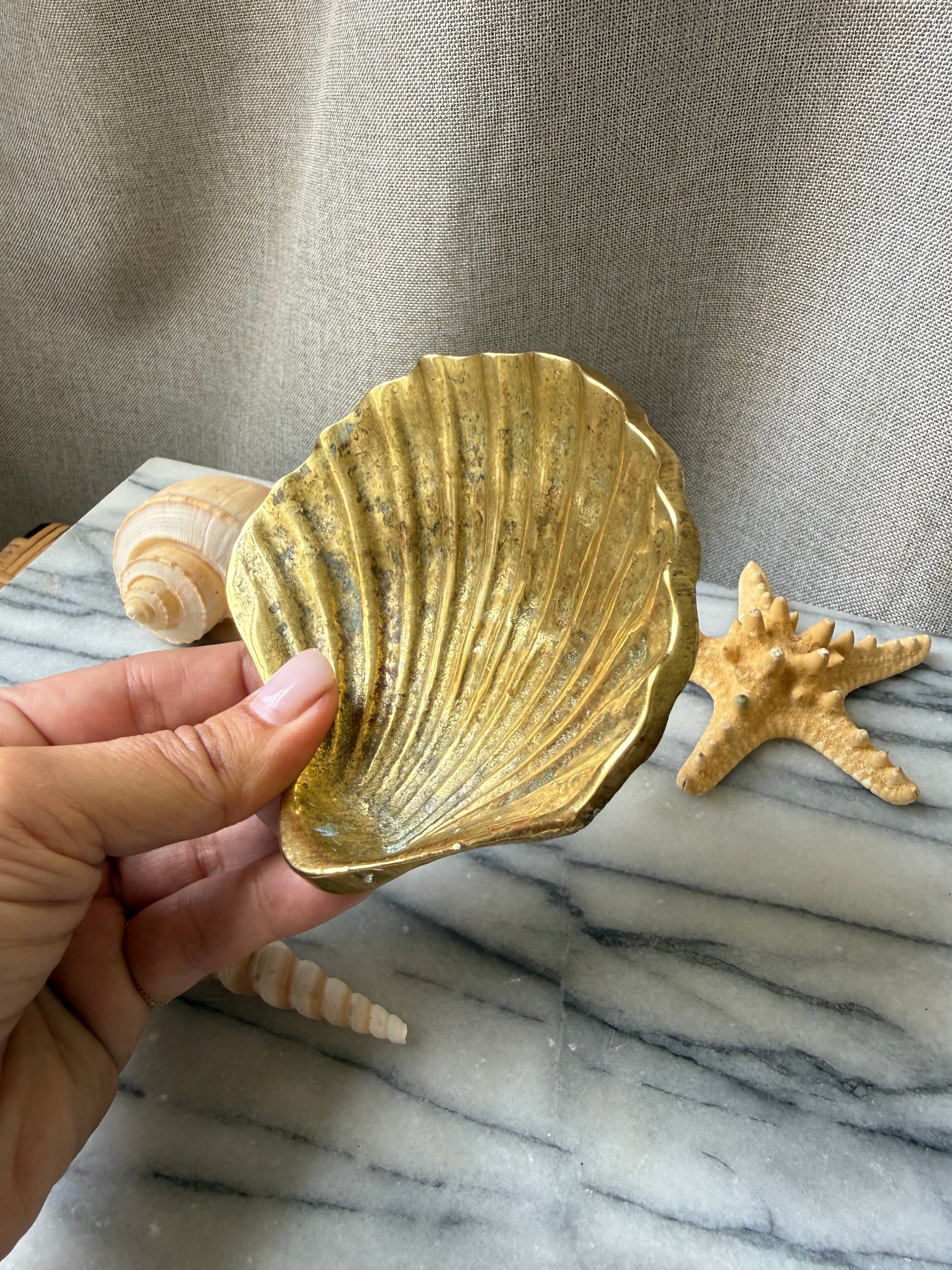 Vintage Brass Scallop Shell Trinket Dish