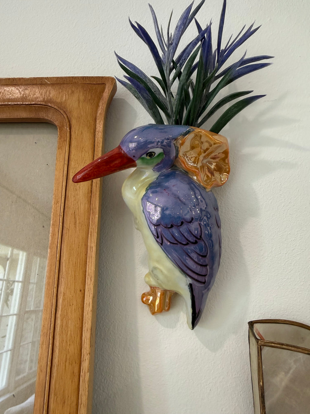 Vintage Hand-Painted Japanese Kingfisher Wall Pocket