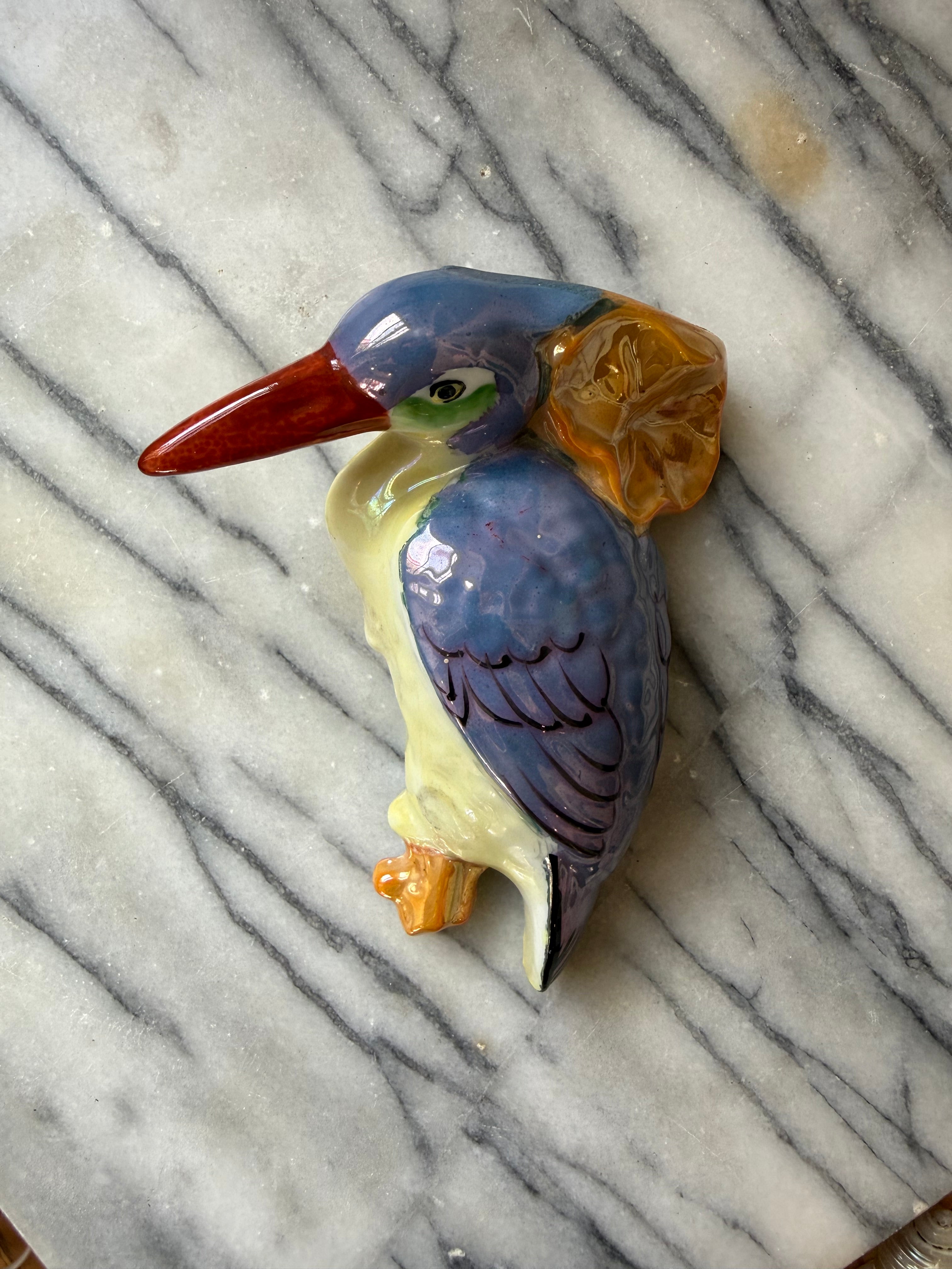 Vintage Hand-Painted Japanese Kingfisher Wall Pocket