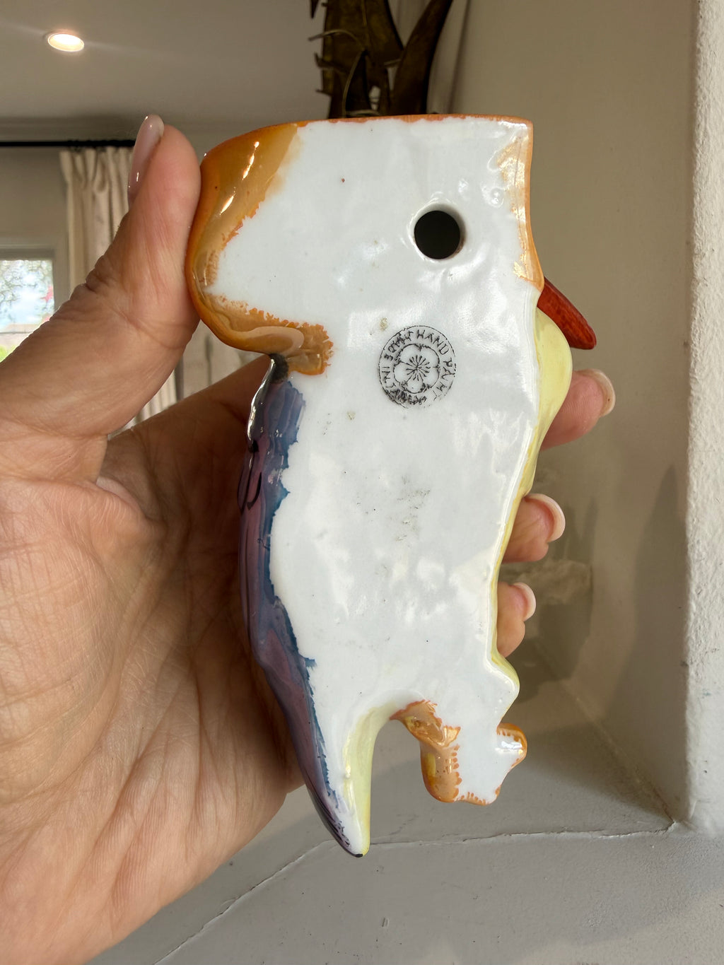 Vintage Hand-Painted Japanese Kingfisher Wall Pocket