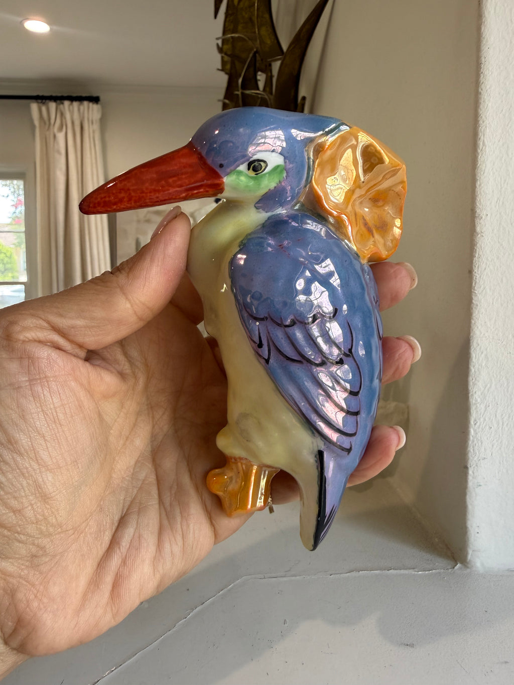 Vintage Hand-Painted Japanese Kingfisher Wall Pocket