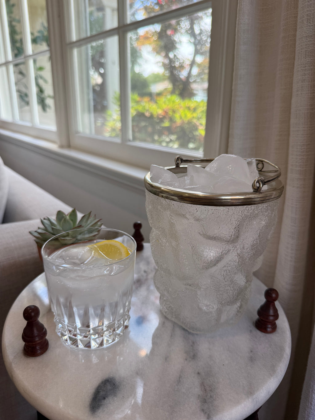 Vintage Art Deco Textured Glass Iceberg Ice Bucket
