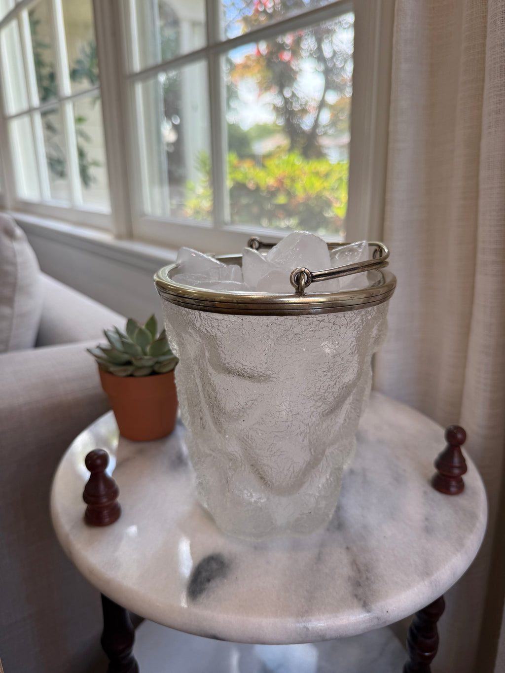 Vintage Art Deco Textured Glass Iceberg Ice Bucket