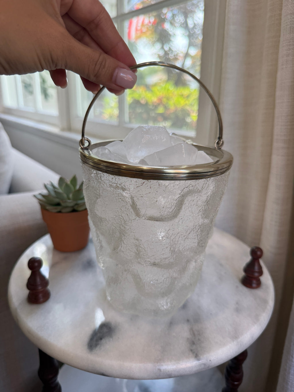 Vintage Art Deco Textured Glass Iceberg Ice Bucket