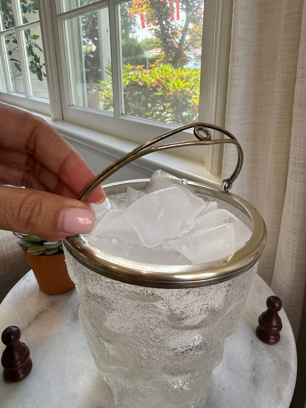Vintage Art Deco Textured Glass Iceberg Ice Bucket