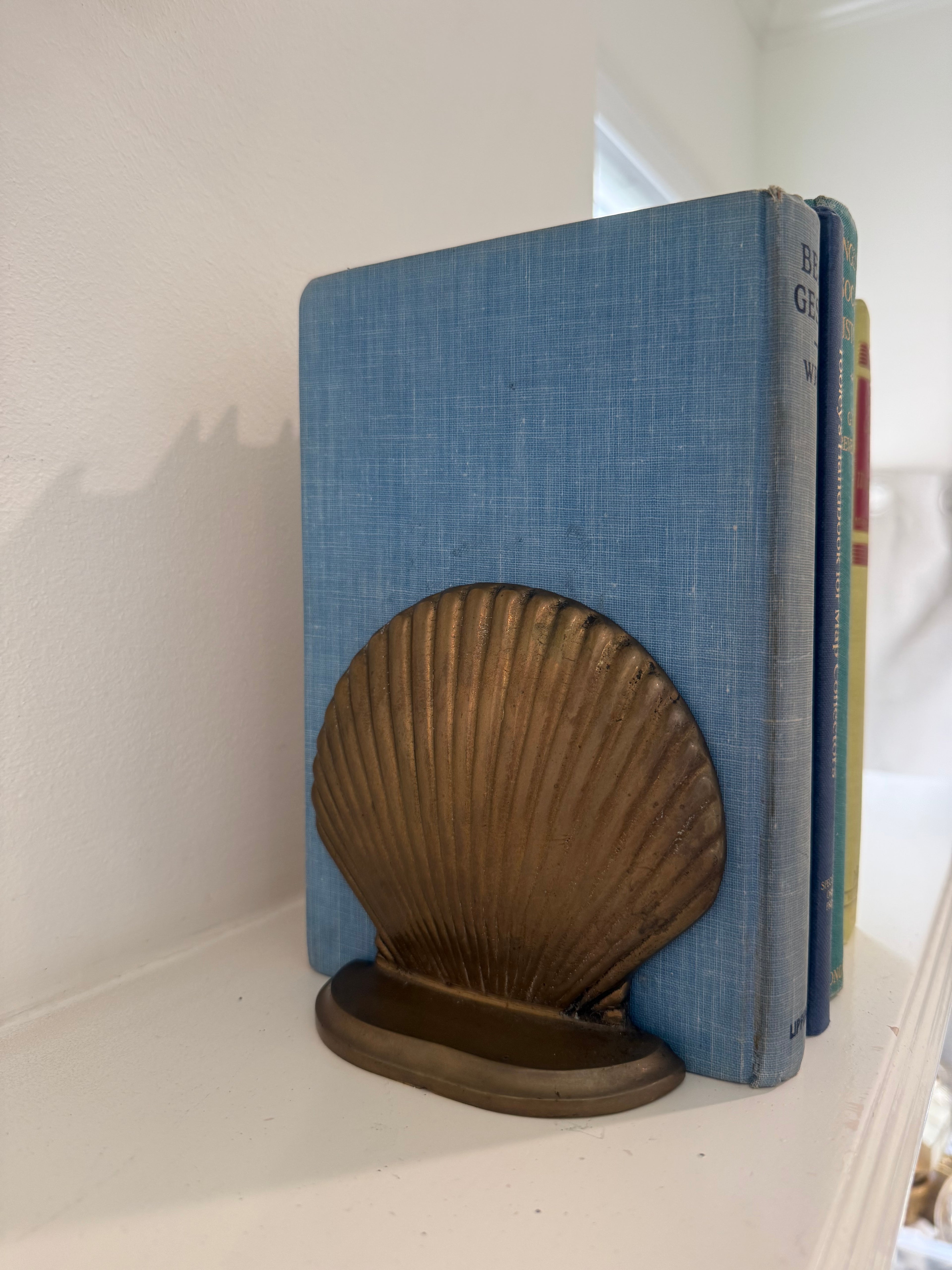 Vintage Brass-Tone Scallop Shell Bookends, Pair