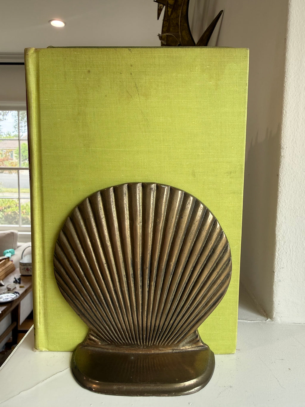 Vintage Brass-Tone Scallop Shell Bookends, Pair