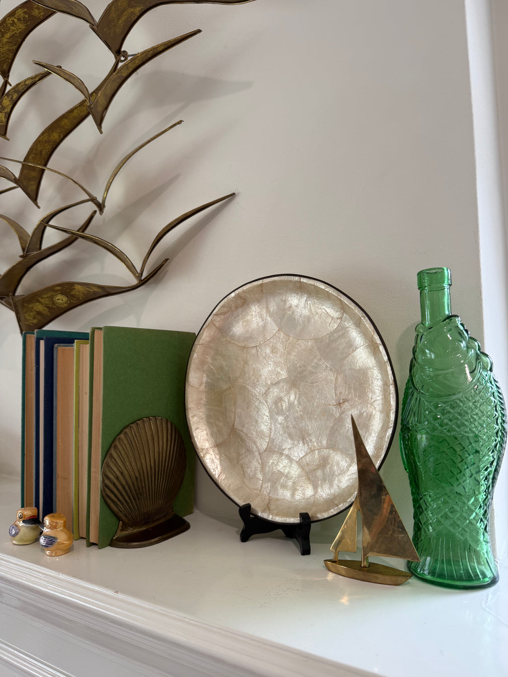Vintage Brass-Tone Scallop Shell Bookends, Pair