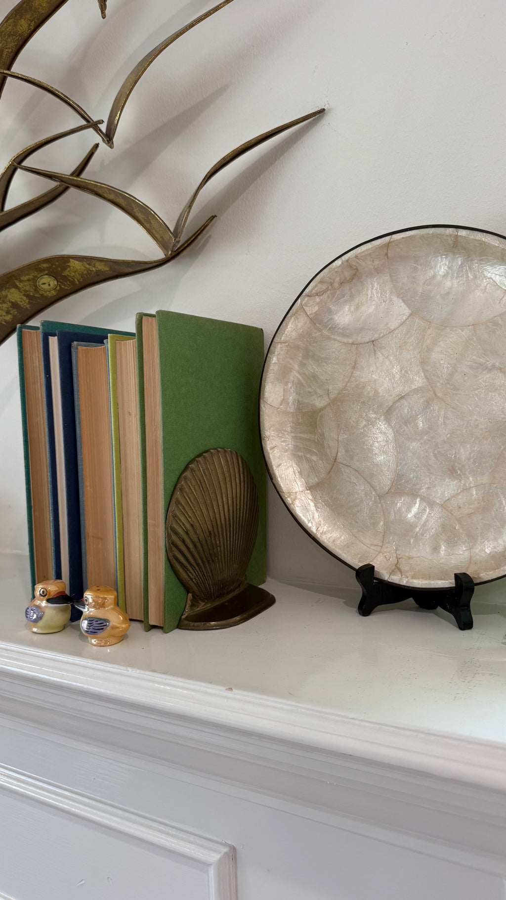Vintage Brass-Tone Scallop Shell Bookends, Pair