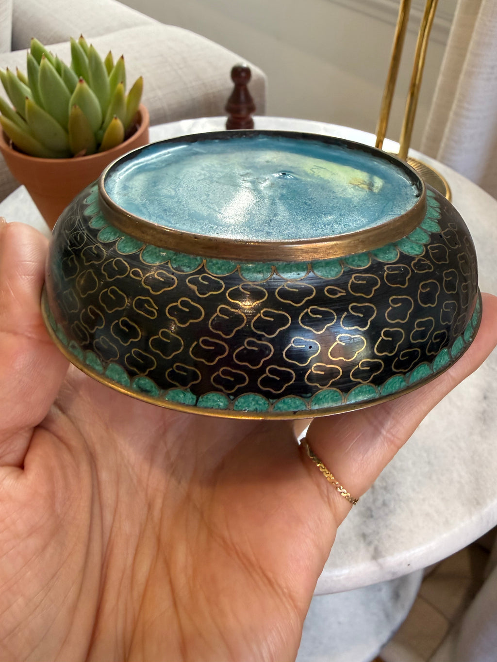 Vintage Floral Cloisonné Enamel Bowl