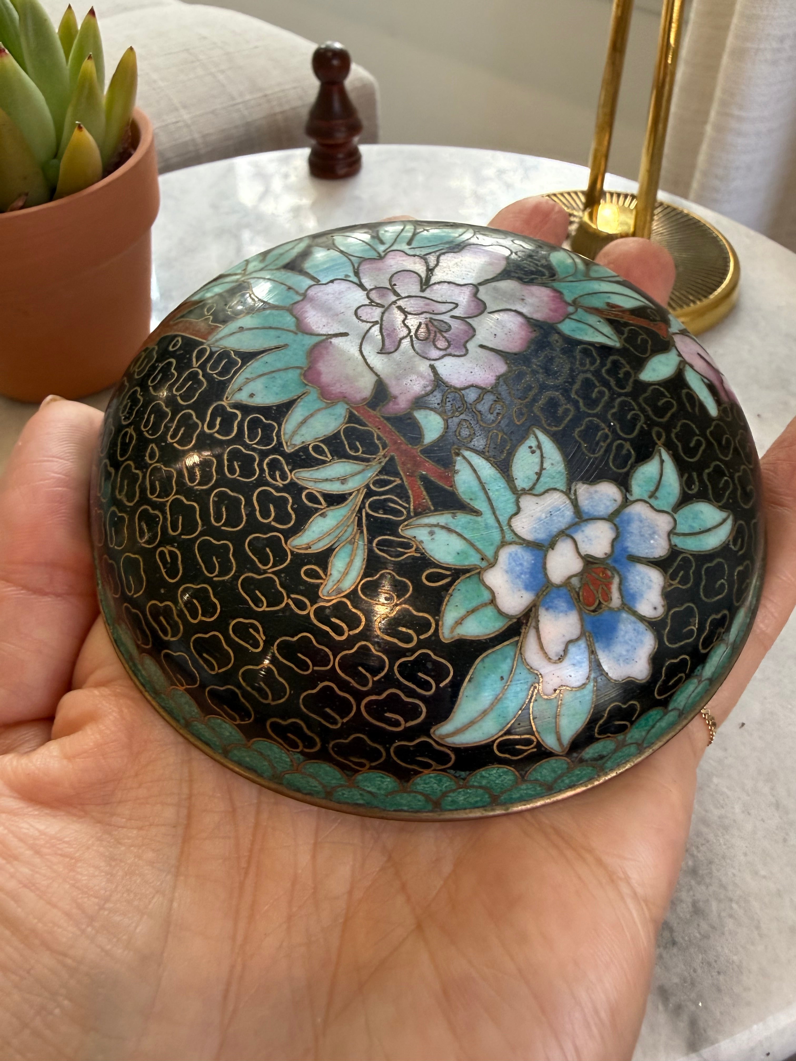 Vintage Floral Cloisonné Enamel Bowl