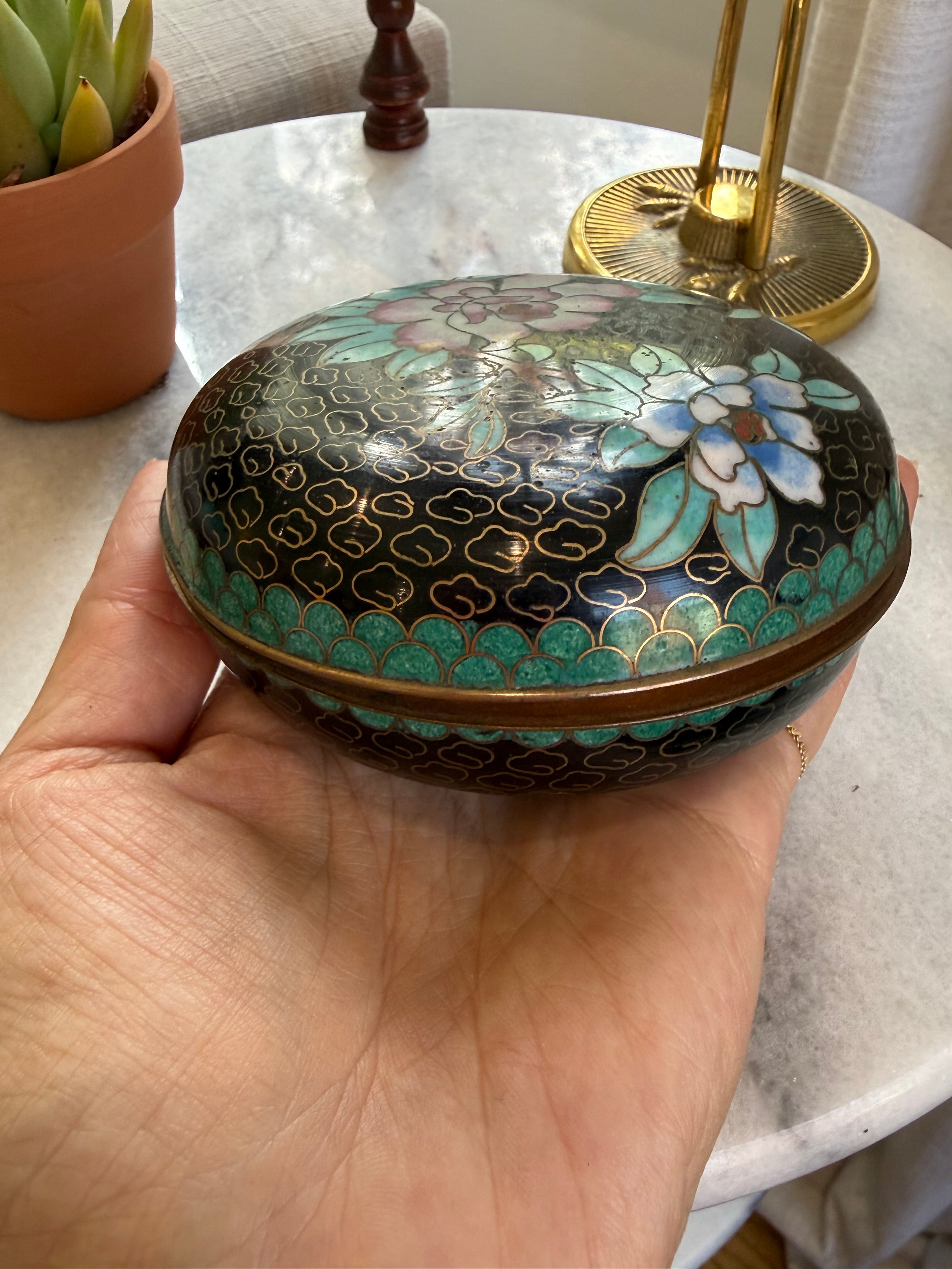 Vintage Floral Cloisonné Enamel Bowl