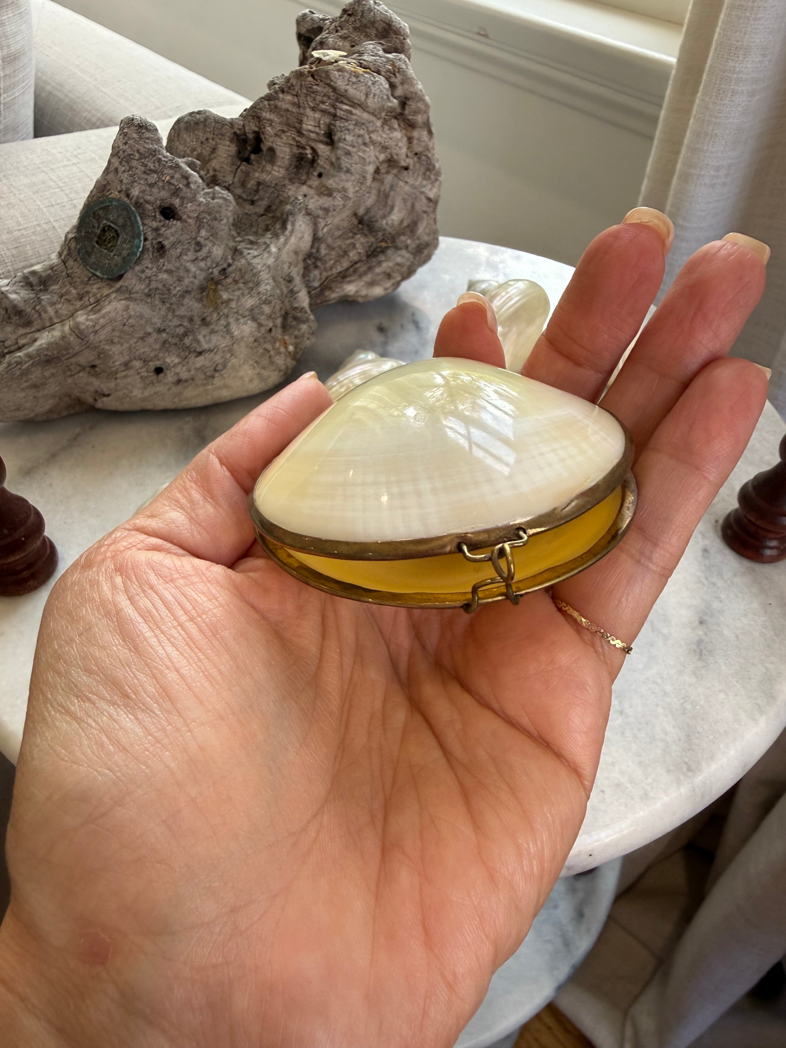 Vintage Natural Shell & Brass Trinket Box