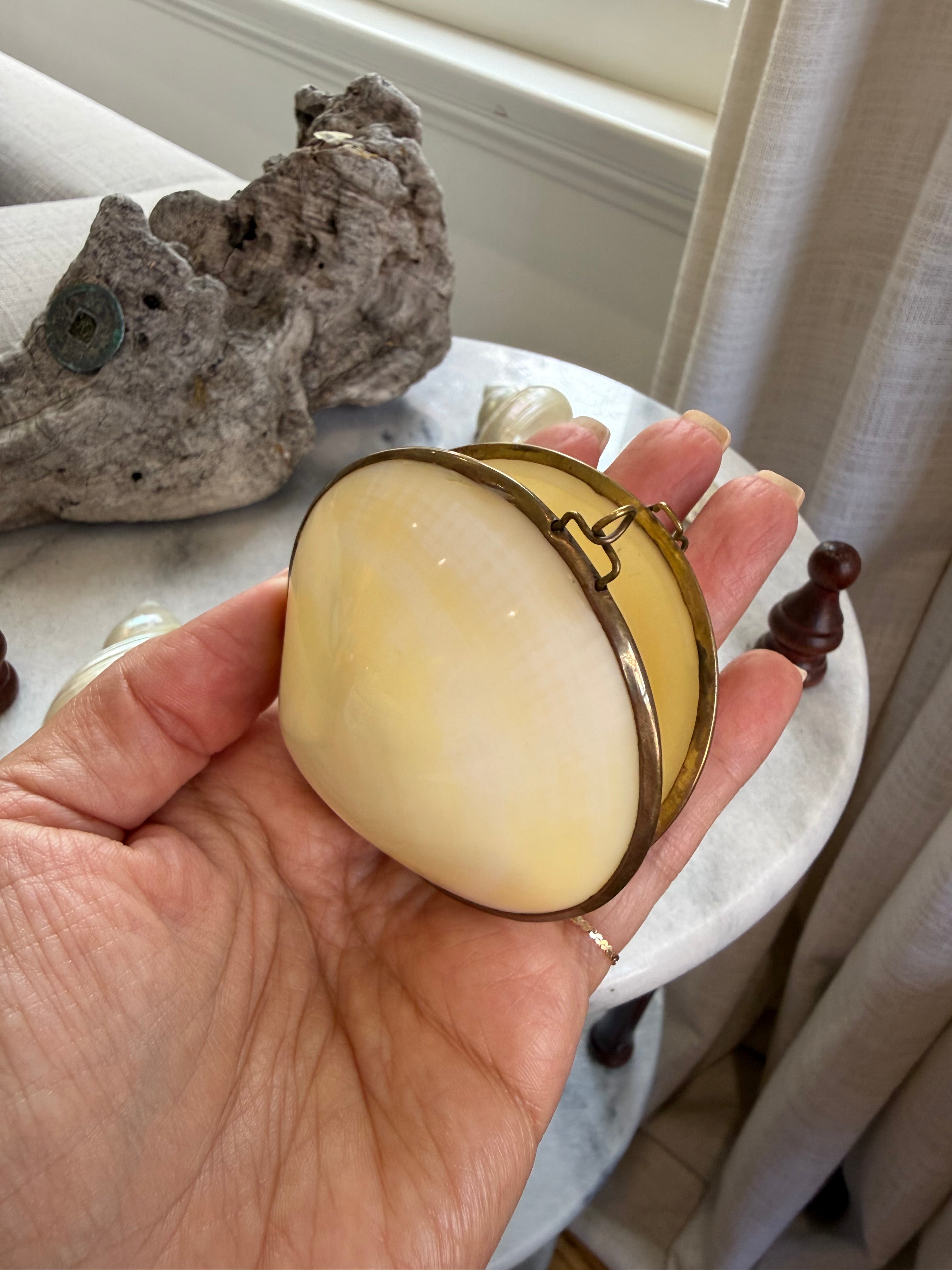 Vintage Natural Shell & Brass Trinket Box
