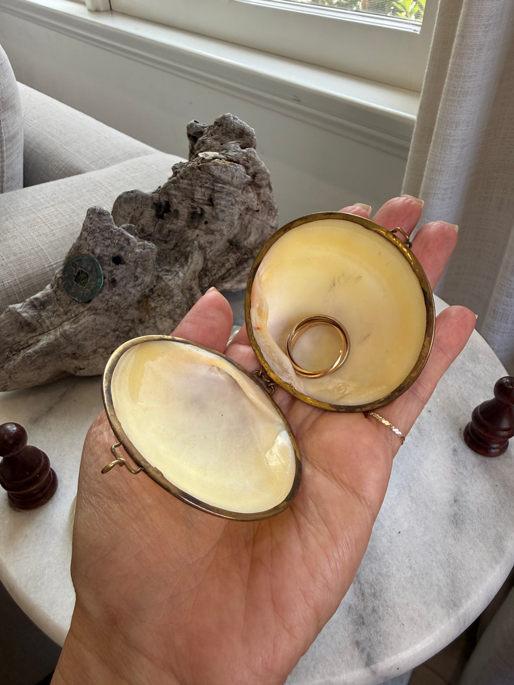 Vintage Natural Shell & Brass Trinket Box