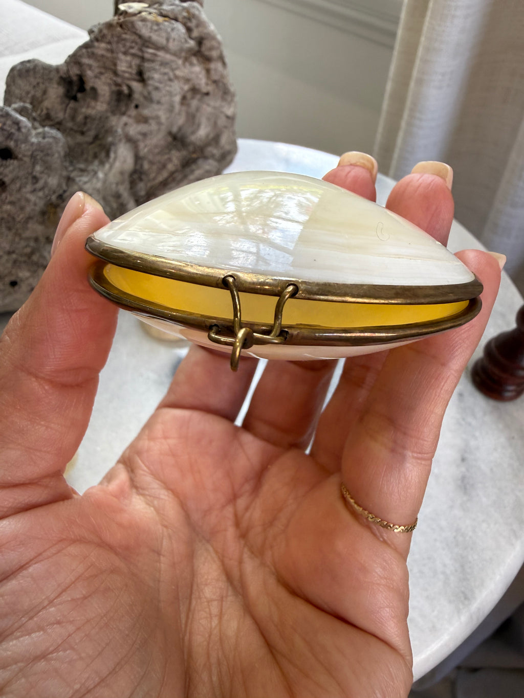 Vintage Natural Shell & Brass Trinket Box