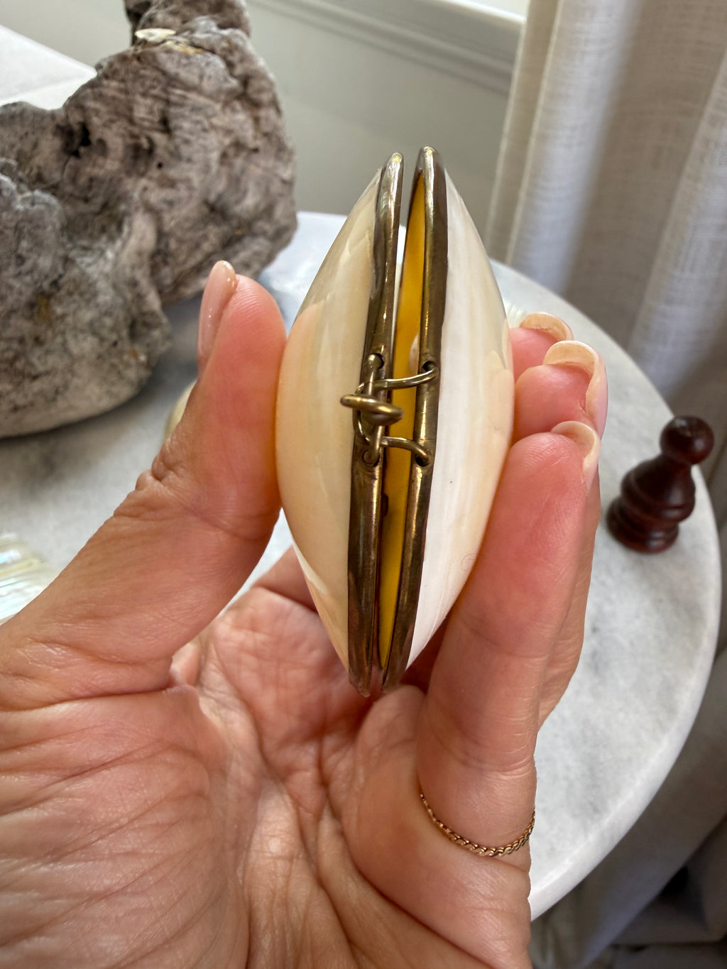 Vintage Natural Shell & Brass Trinket Box
