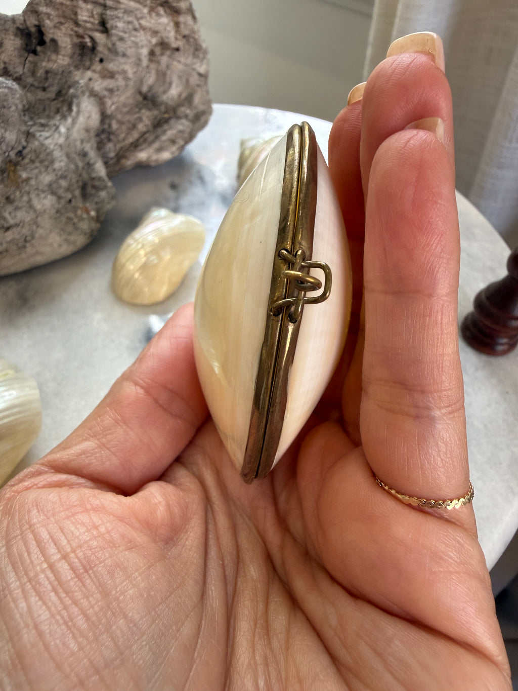 Vintage Natural Shell & Brass Trinket Box