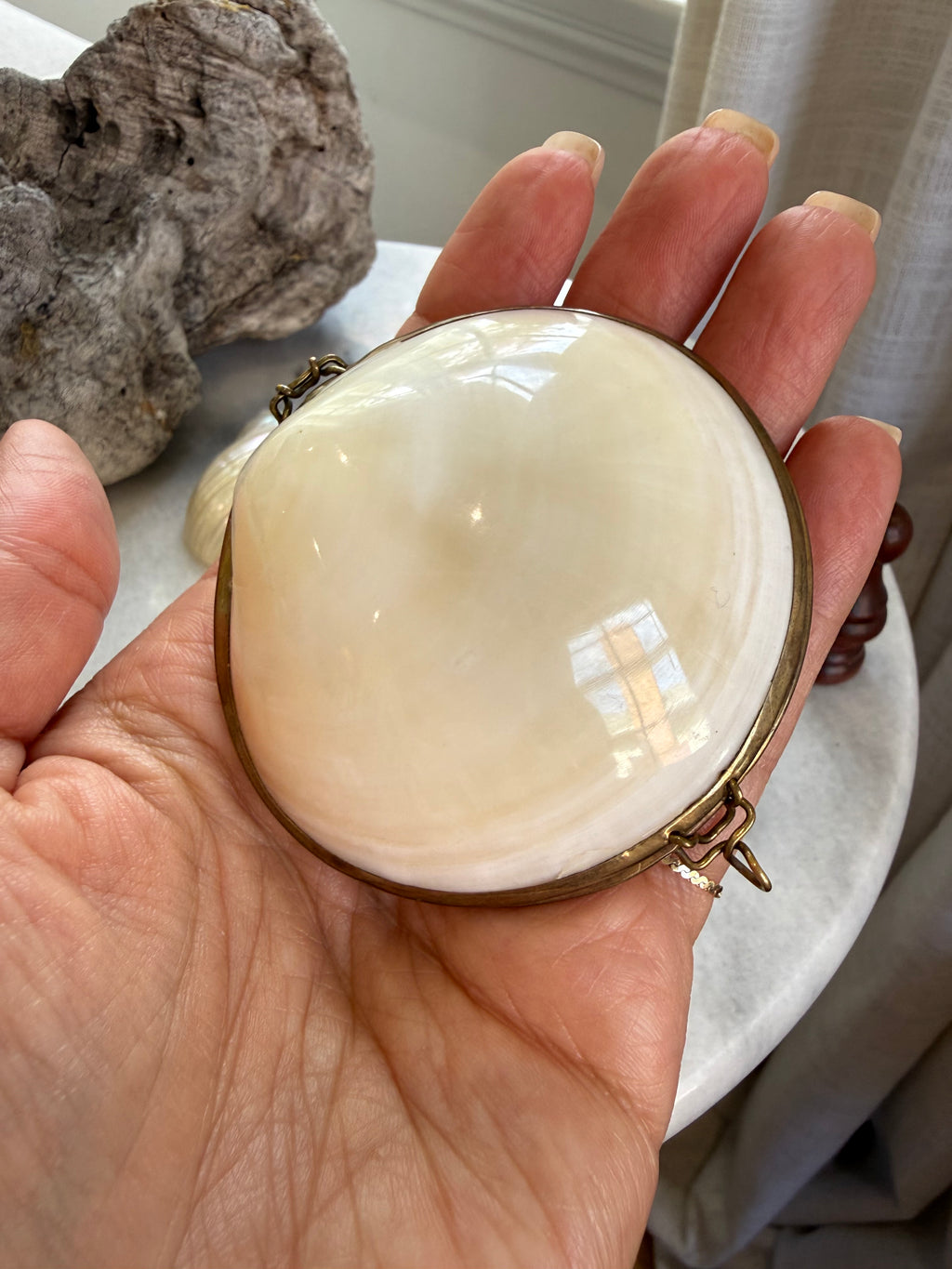 Vintage Natural Shell & Brass Trinket Box