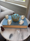 Vintage Gold-Tone Floral Trinket Box with Aqua Enamel Lid