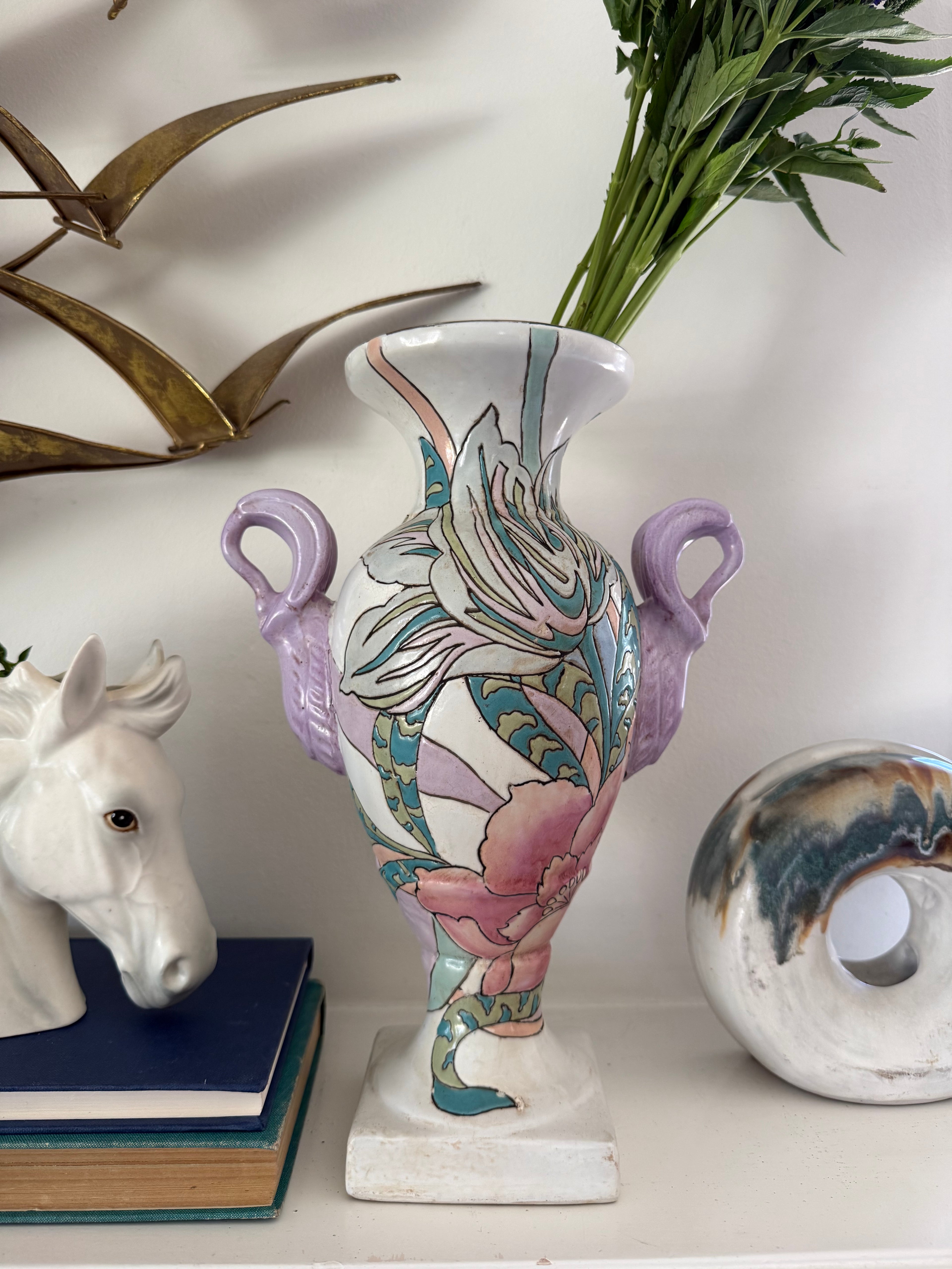 Vintage Hand-Painted Macao Porcelain Amphora Vase