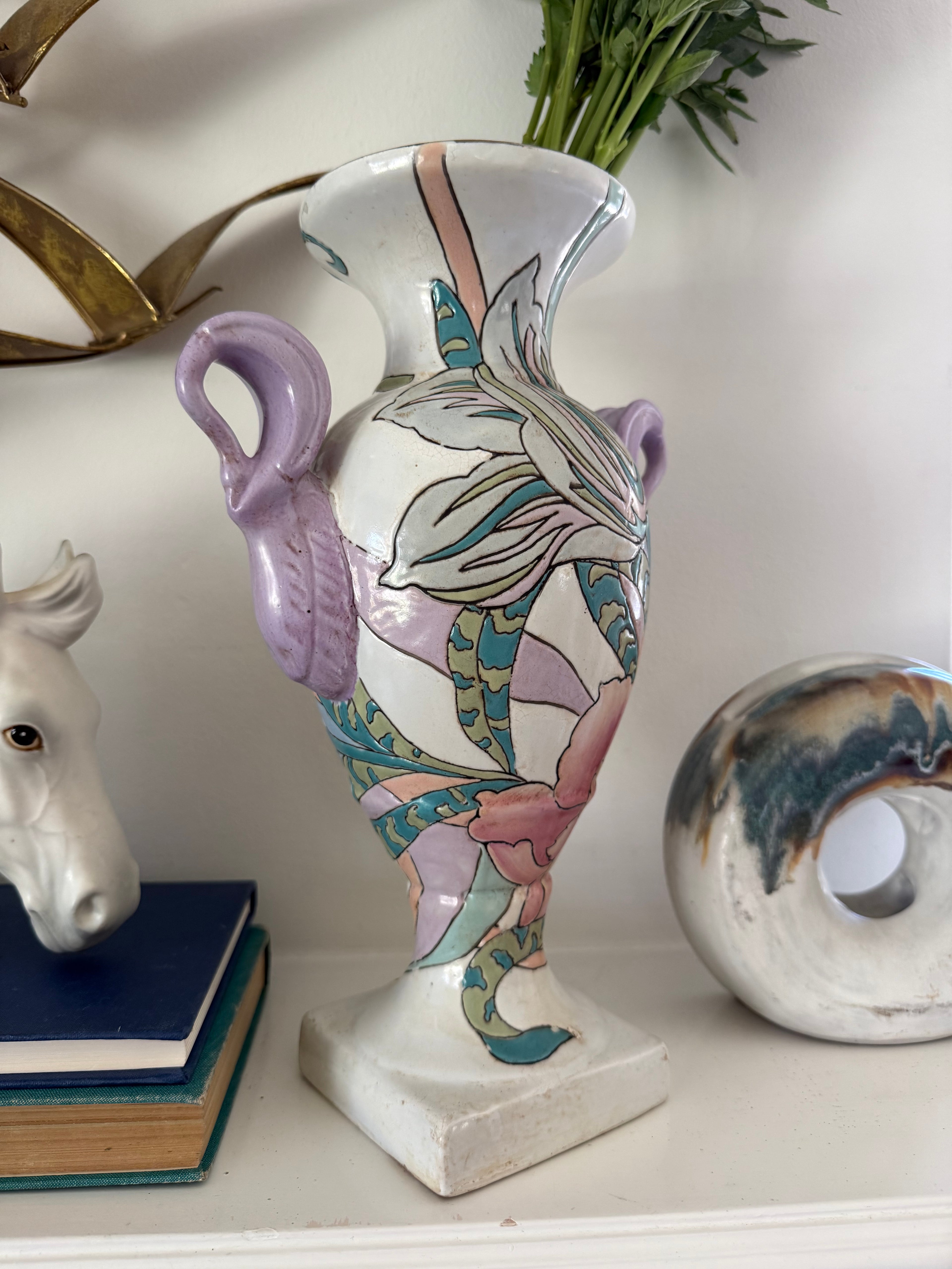 Vintage Hand-Painted Macao Porcelain Amphora Vase