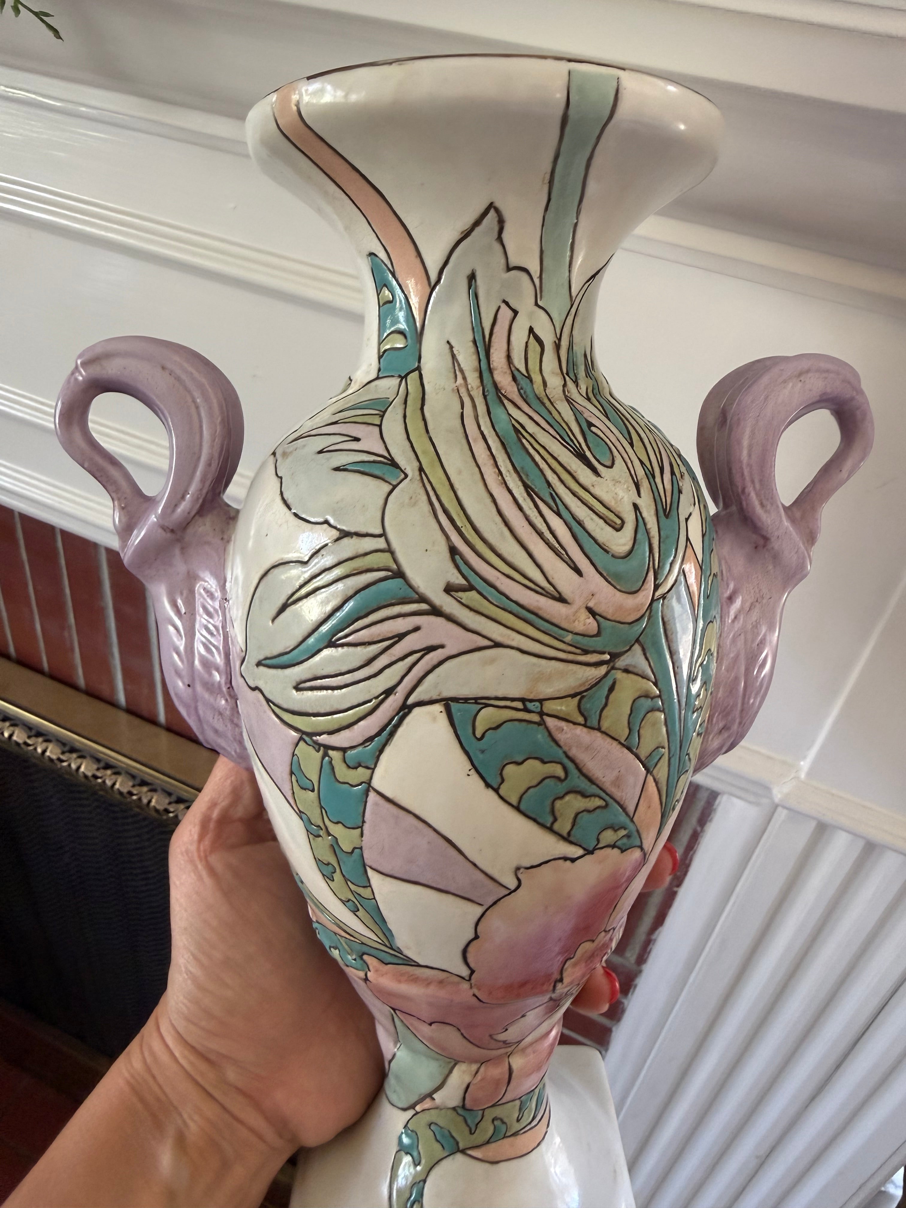 Vintage Hand-Painted Macao Porcelain Amphora Vase