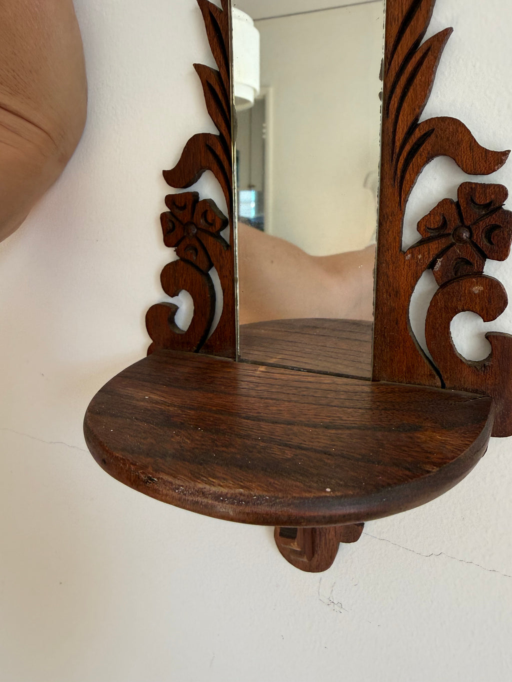 Vintage 1940s Carved Wood Mirror Shelves, Pair