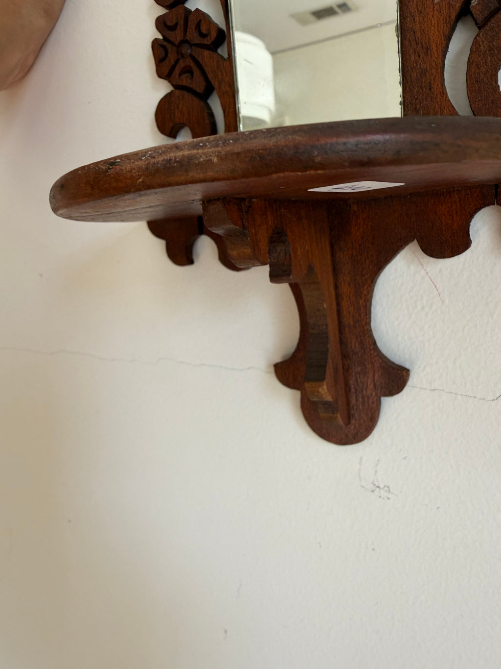 Vintage 1940s Carved Wood Mirror Shelves, Pair